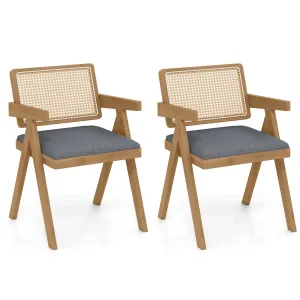 Giantex Rattan Dining Chairs, Leathaire Kitchen Chairs w/Armrests & Padded Cushion set of dining chairs, wooden chairs