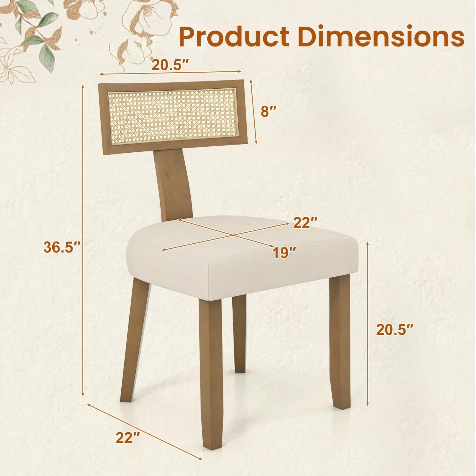Giantex Rattan Dining Chairs Set, Mid Century Modern Kitchen Chairs w/Rattan Backrest & Rubber Wood Legs