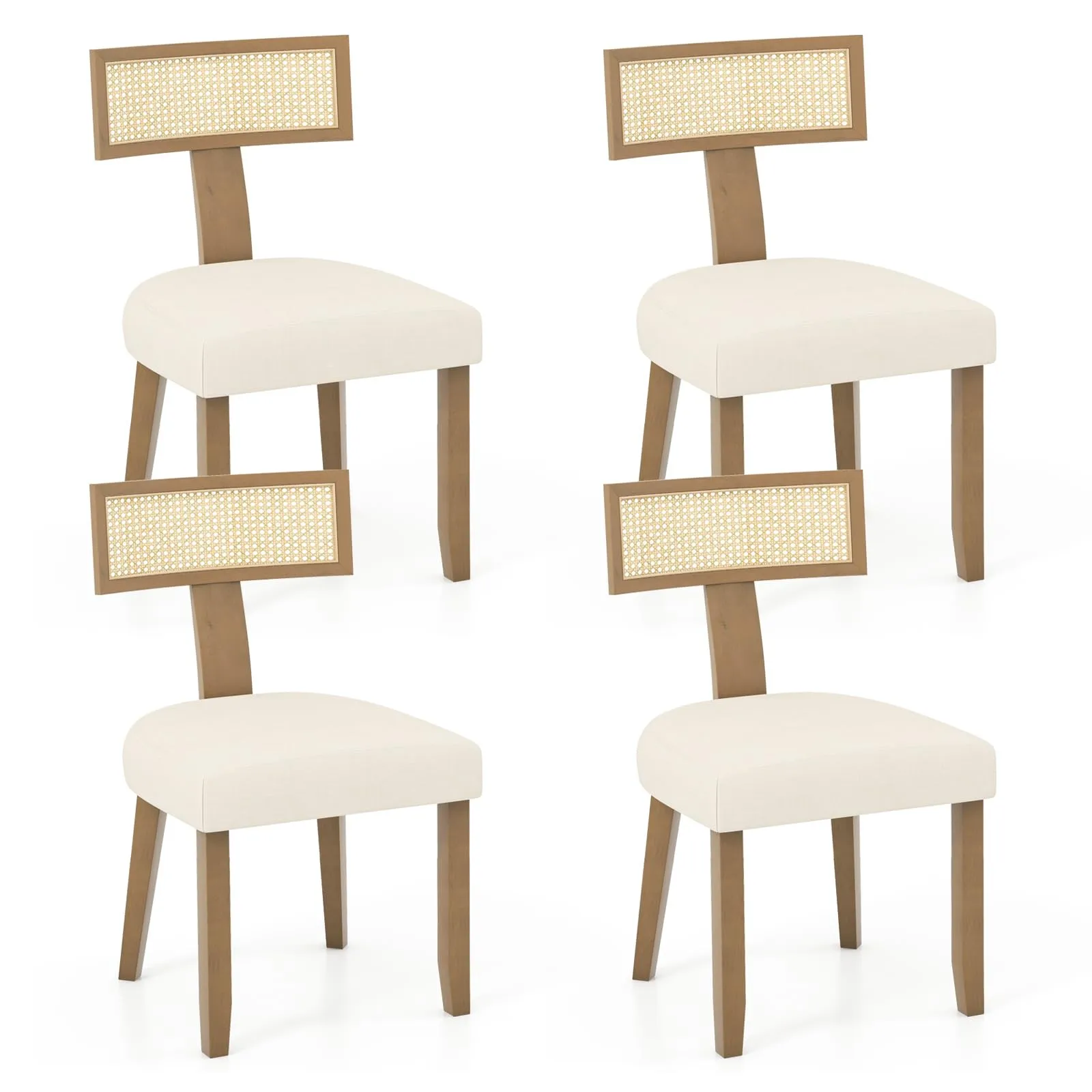 Giantex Rattan Dining Chairs Set, Mid Century Modern Kitchen Chairs w/Rattan Backrest & Rubber Wood Legs set of dining chairs, wooden chairs