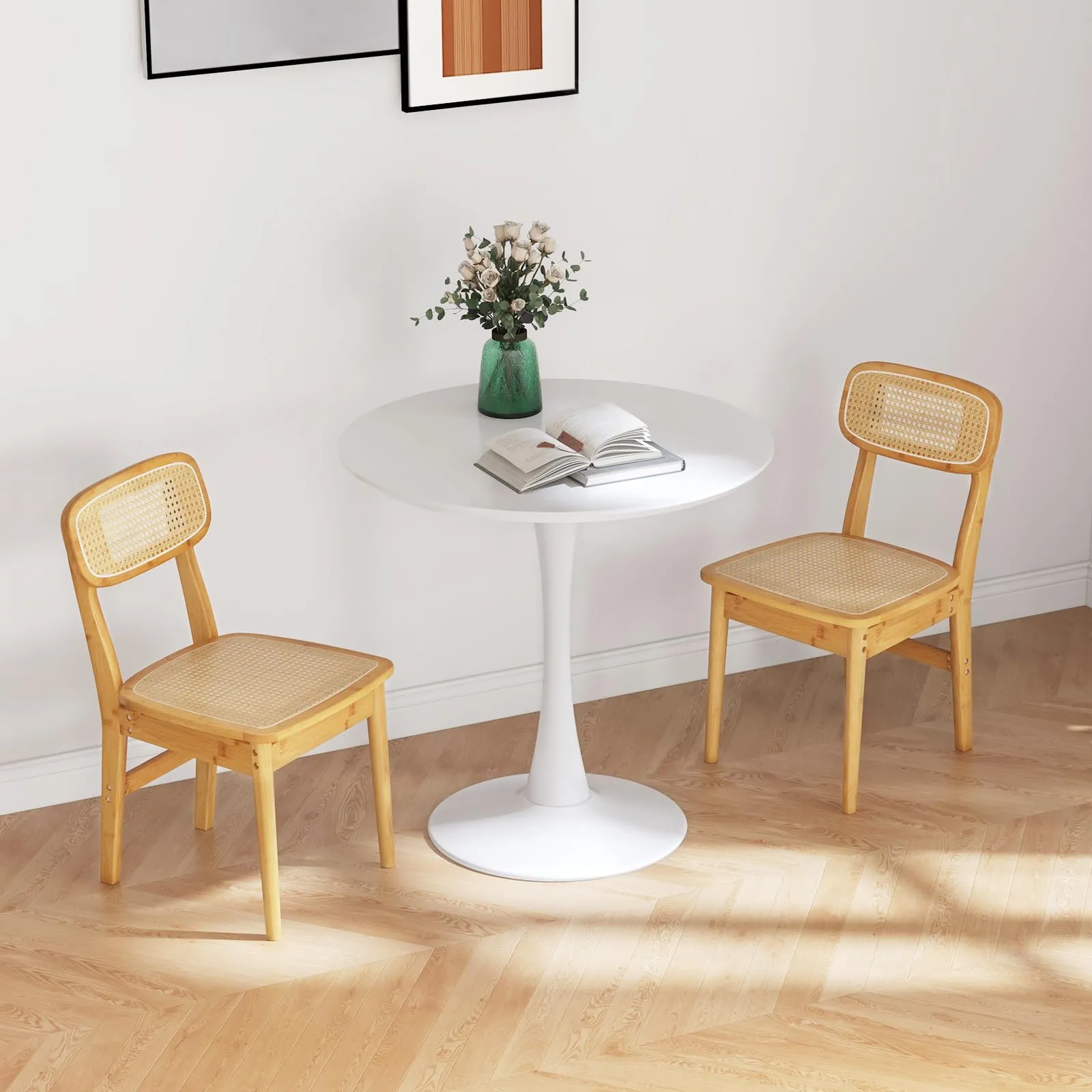 Giantex Rattan Dining Chairs Set of 2, Boho Cane Kitchen Chairs, Max Load 300 Lbs