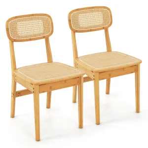 Giantex Rattan Dining Chairs Set of 2, Boho Cane Kitchen Chairs, Max Load 300 Lbs set of dining chairs, wooden chairs