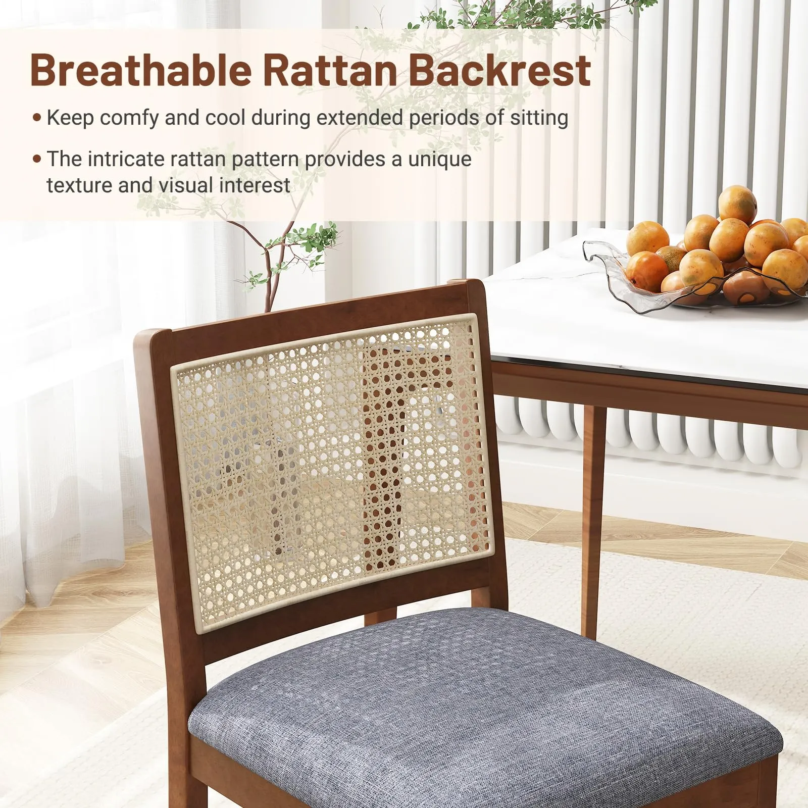 Giantex Rattan Dining Chairs Set of 2/4, Modern Upholstered Kitchen Chairs w/Rubber Wood Frame