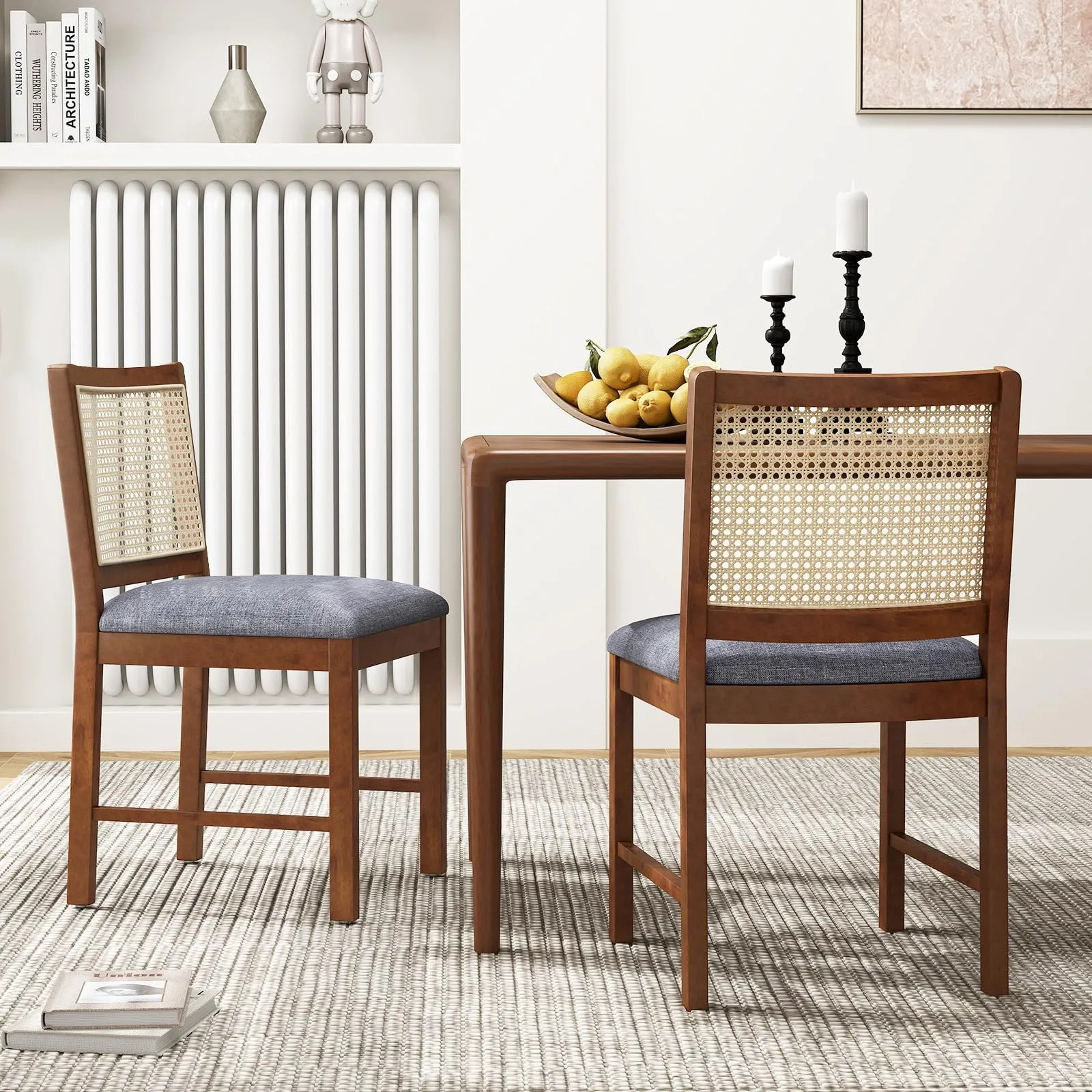 Giantex Rattan Dining Chairs Set of 2/4, Modern Upholstered Kitchen Chairs w/Rubber Wood Frame