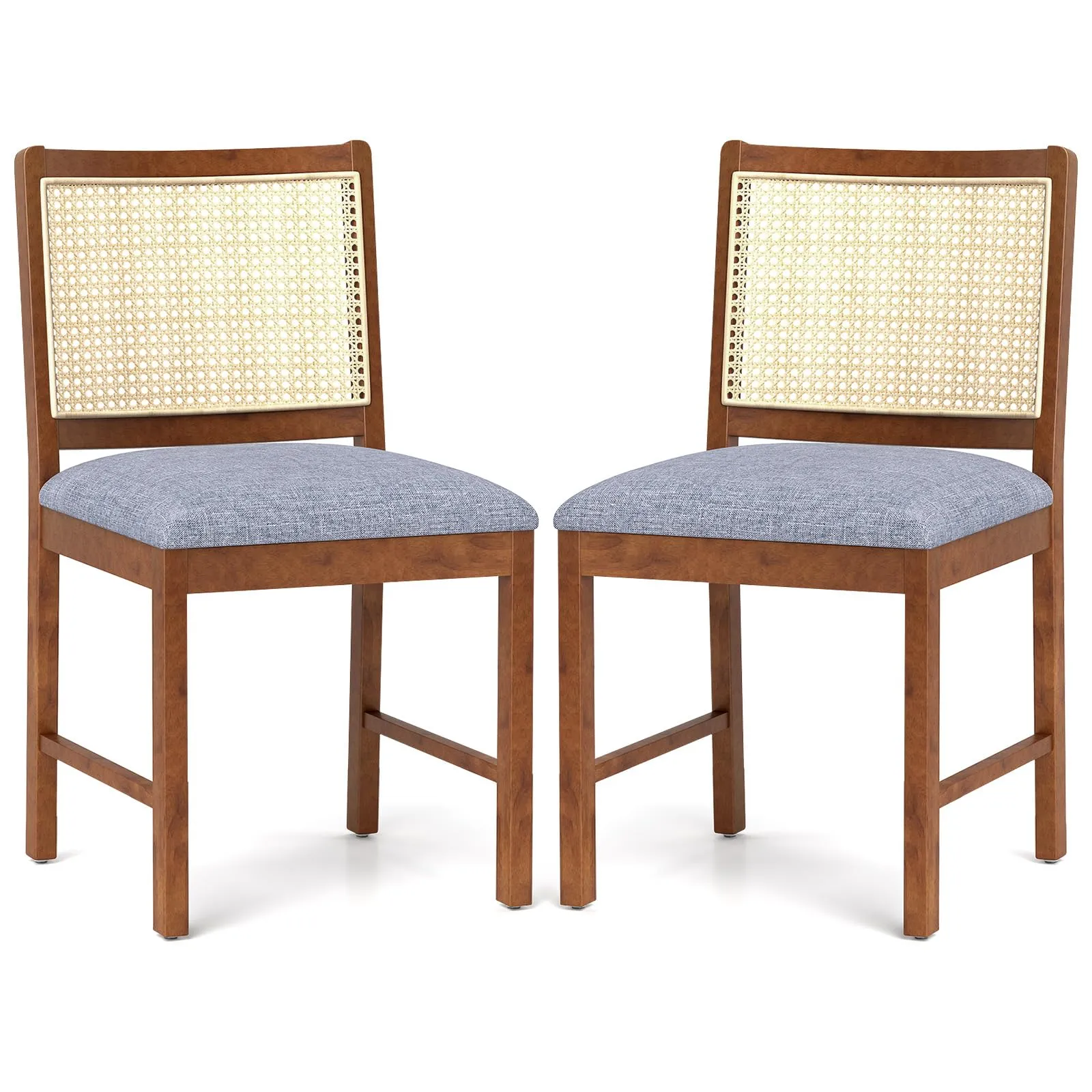 Giantex Rattan Dining Chairs Set of 2/4, Modern Upholstered Kitchen Chairs w/Rubber Wood Frame set of dining chairs, wooden chairs