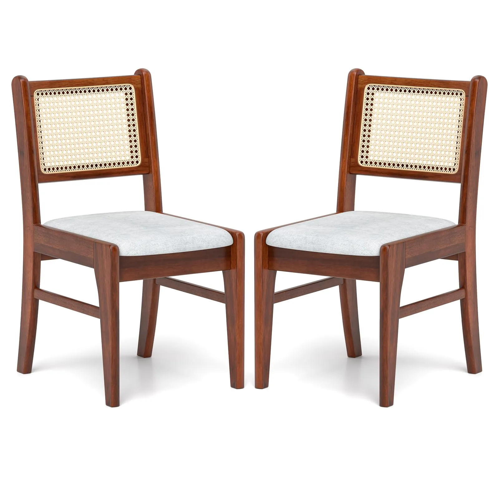 Giantex Rattan Dining Chairs Set of 2/4, Wooden Kitchen Chairs w/Cane Back, Rubber Wood Frame set of dining chairs, wooden chairs