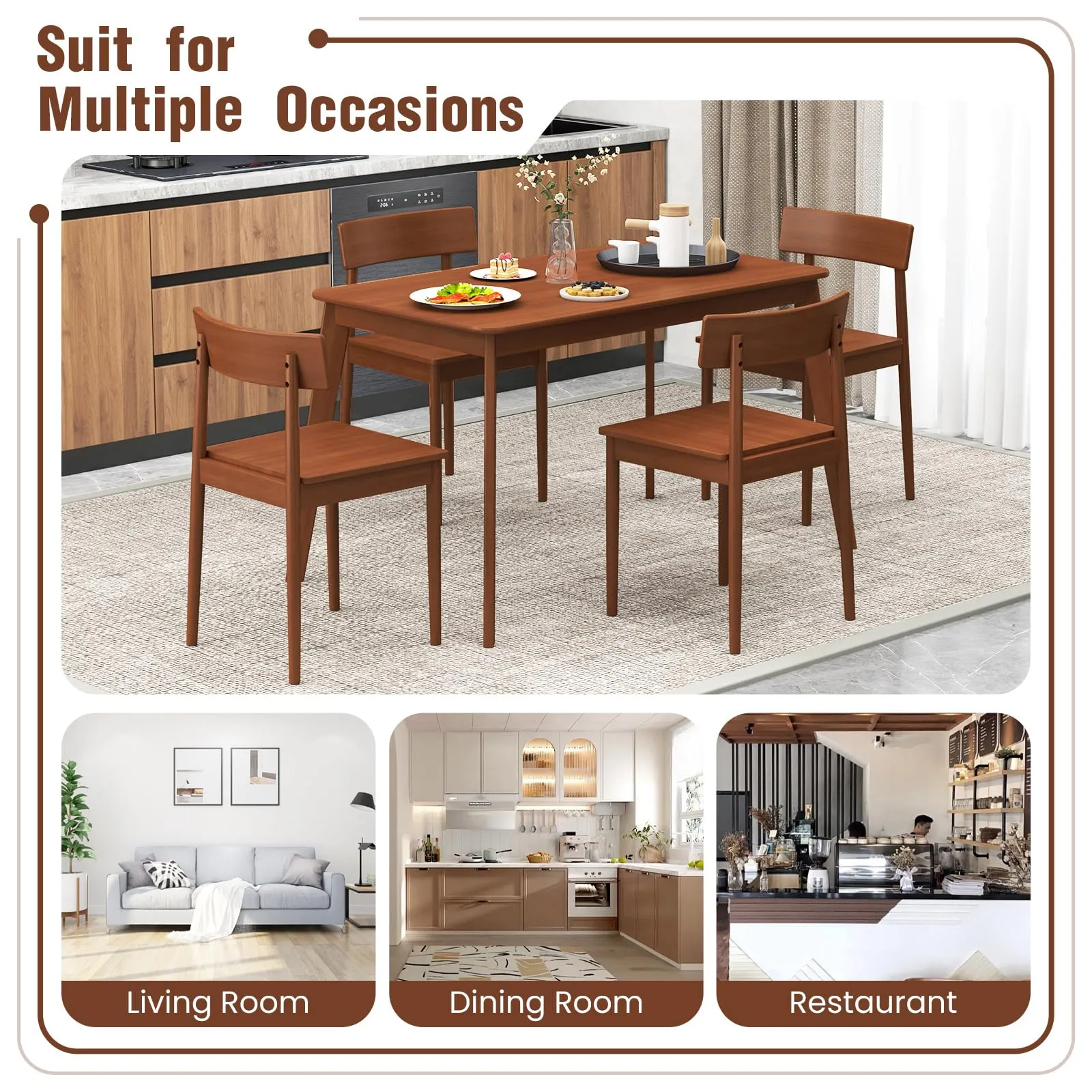 Giantex Rectangular Kitchen Table and 4 Chairs Set with Rubber Wood Frame