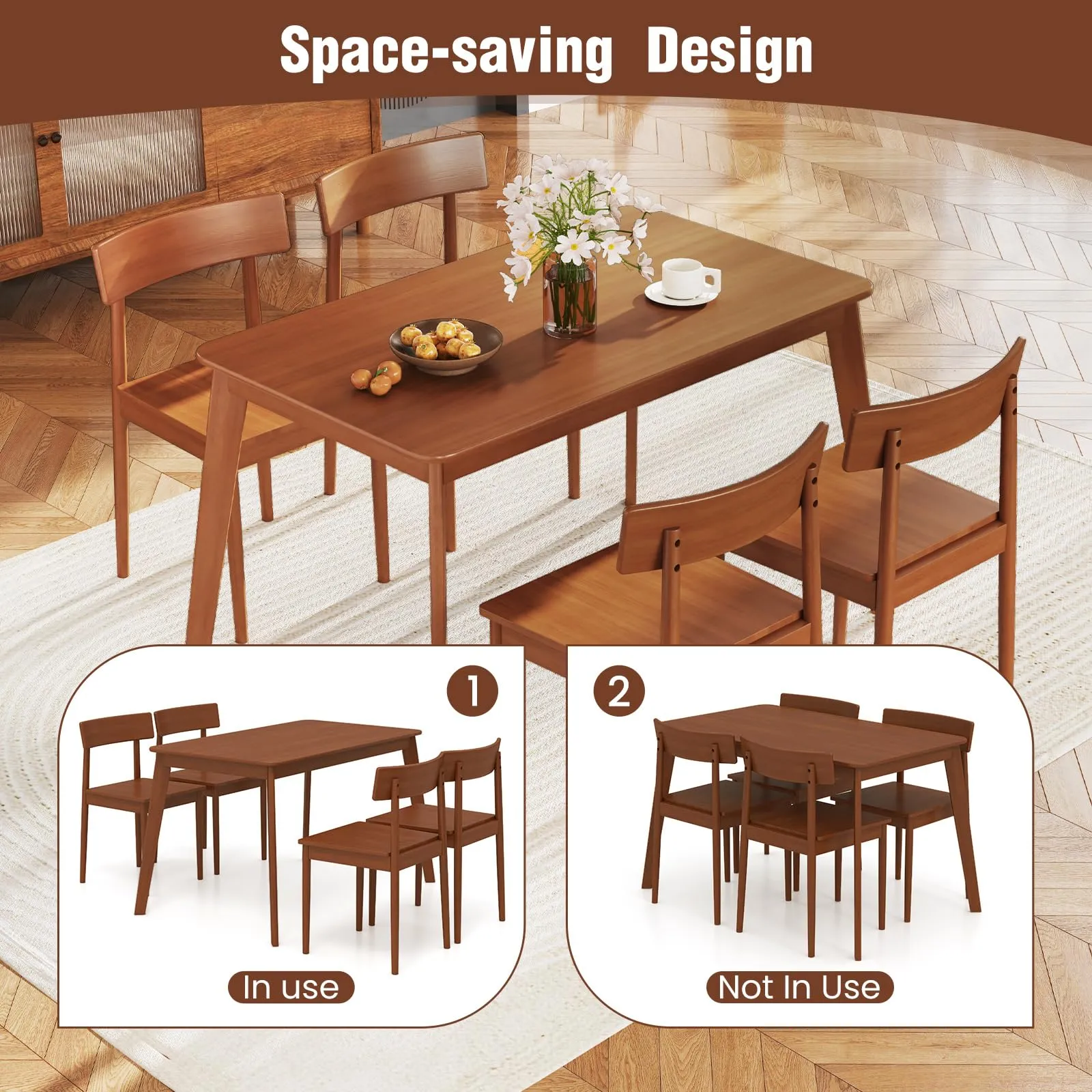 Giantex Rectangular Kitchen Table and 4 Chairs Set with Rubber Wood Frame