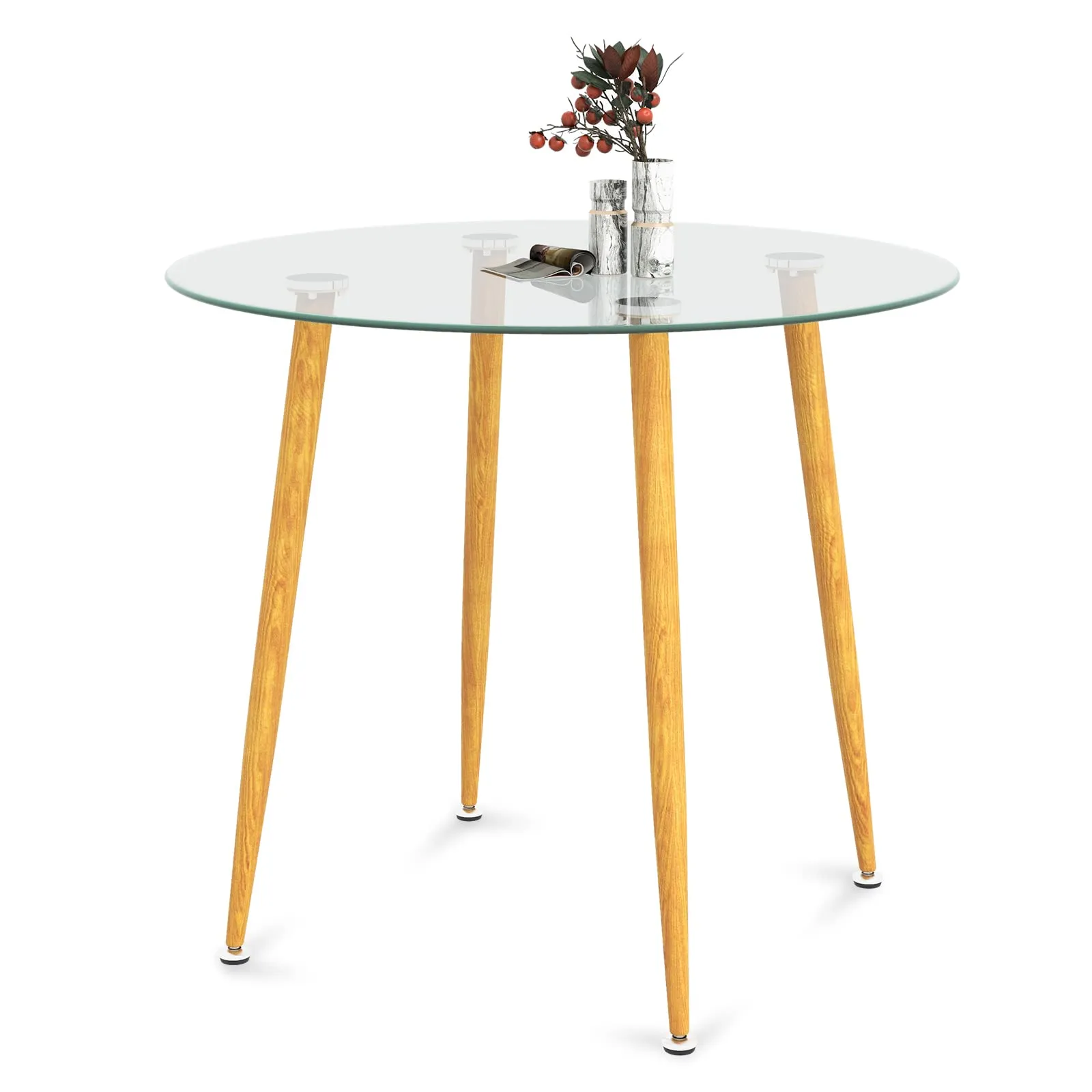 Giantex Round Glass Dining Table, Kitchen Dinner Table with Tempered Glass Tabletop & Metal Legs farmhouse dining table, extendable dining table