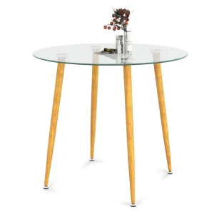 Giantex Round Glass Dining Table, Kitchen Dinner Table with Tempered Glass Tabletop & Metal Legs farmhouse dining table, extendable dining table