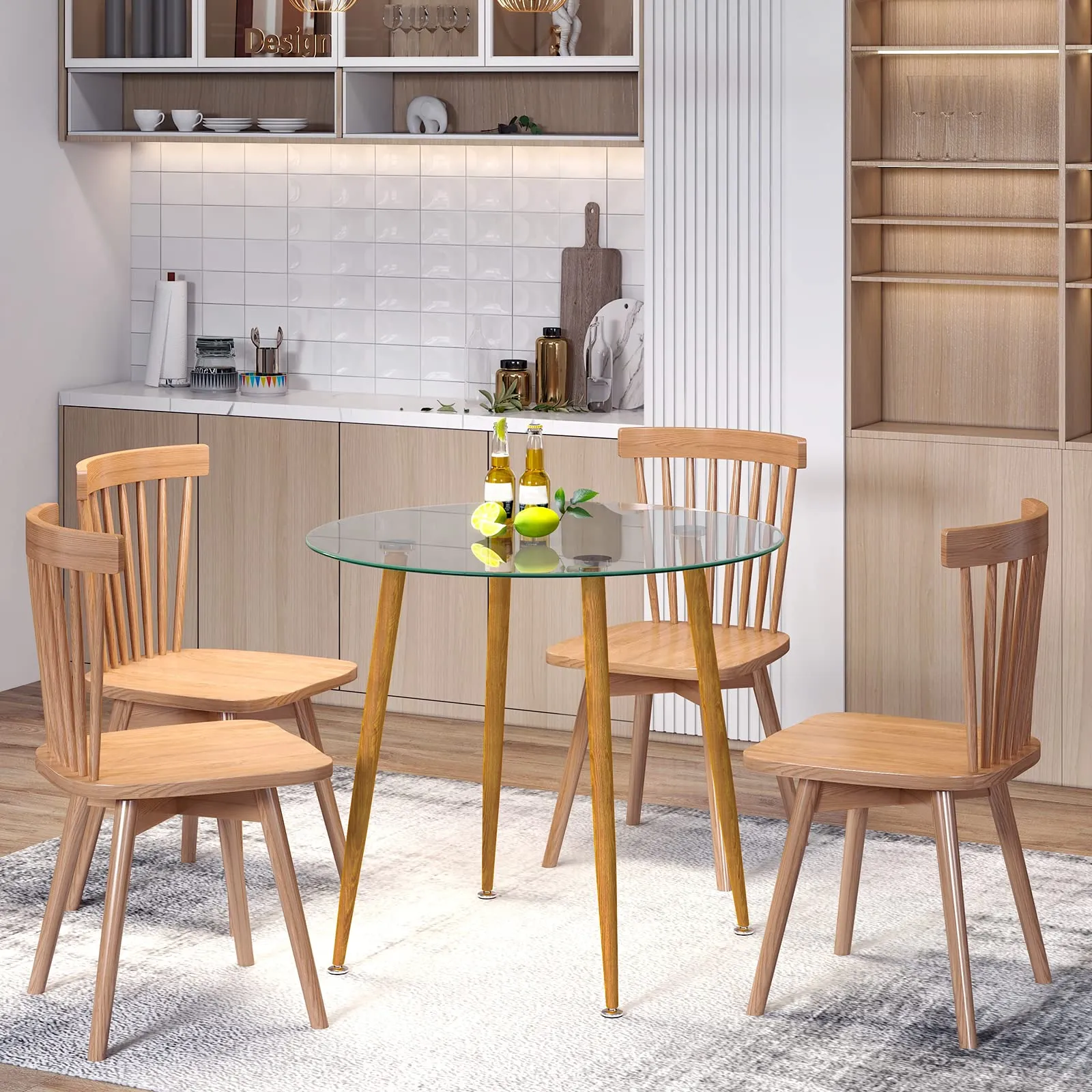 Giantex Round Glass Dining Table, Kitchen Dinner Table with Tempered Glass Tabletop & Metal Legs