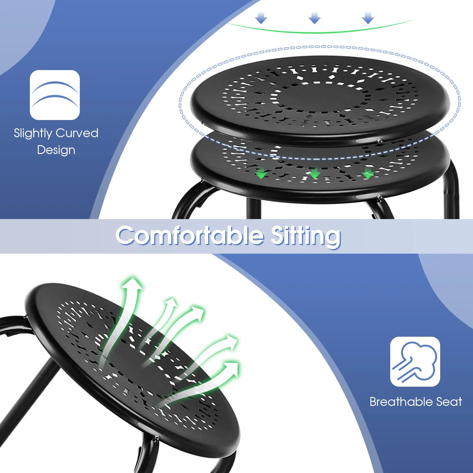 Giantex Round Metal Stool Set of 6-17.5" Height Stackable Stool with Anti-Slip Foot Pads