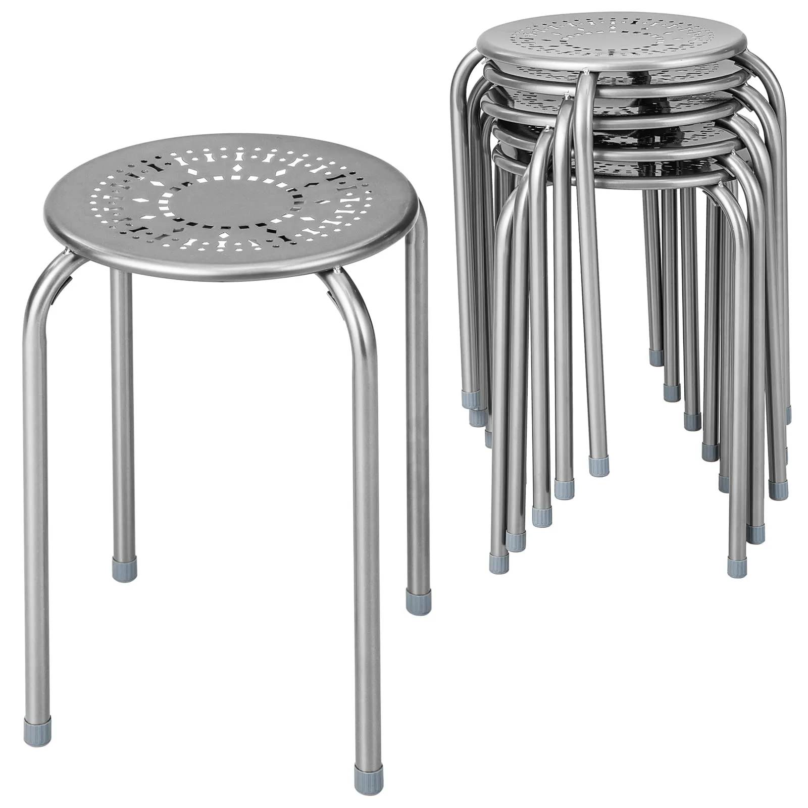 Giantex Round Metal Stool Set of 6-17.5" Height Stackable Stool with Anti-Slip Foot Pads