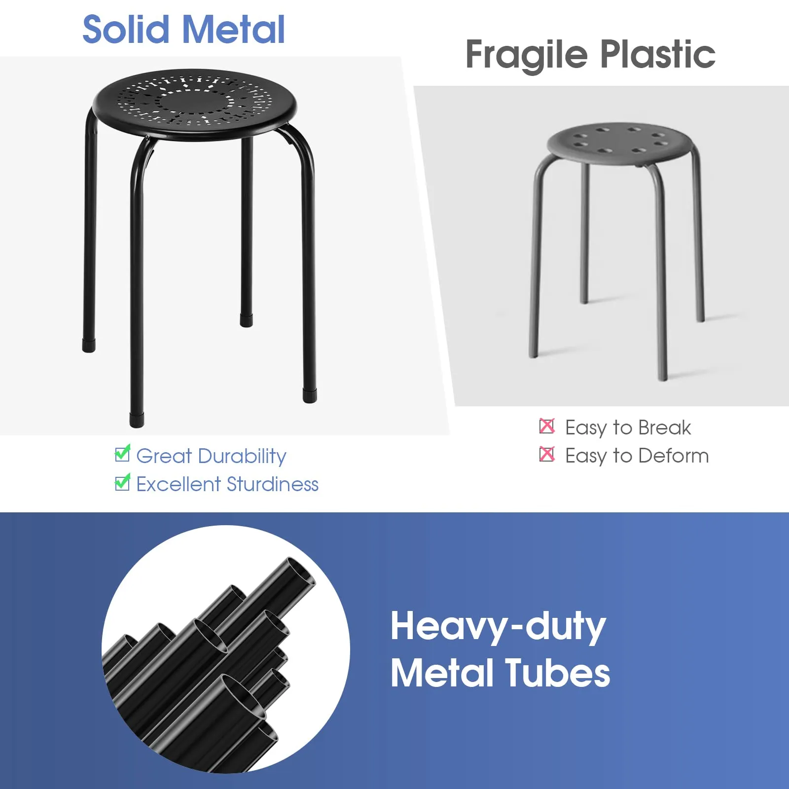 Giantex Round Metal Stool Set of 6-17.5" Height Stackable Stool with Anti-Slip Foot Pads