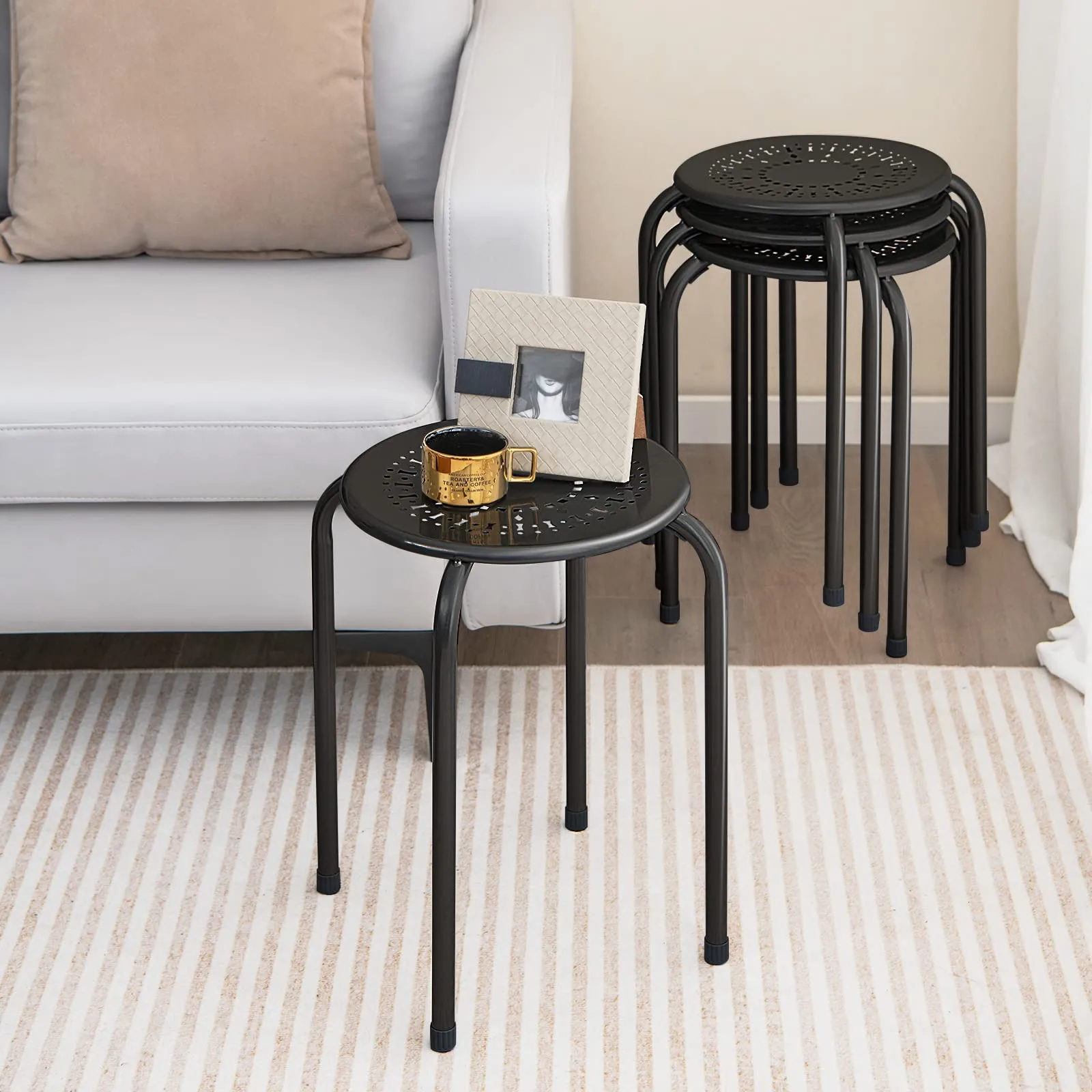 Giantex Round Metal Stool Set of 6-17.5" Height Stackable Stool with Anti-Slip Foot Pads
