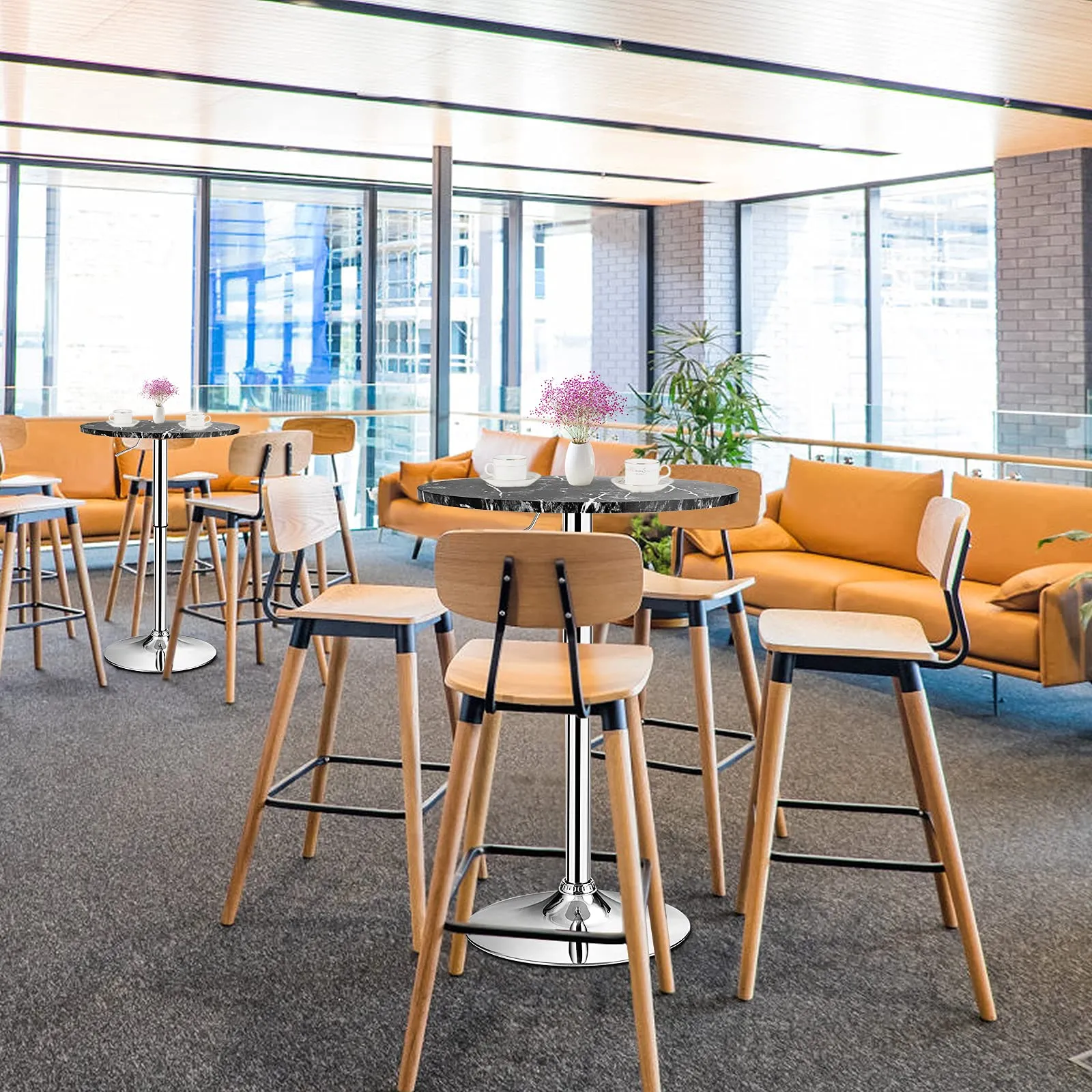 Giantex Round Pub Table Height Adjustable, 360 Degree Swivel Cocktail Pub Table, Office Bar Table