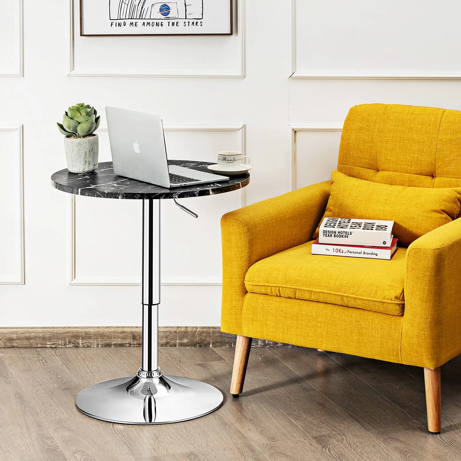 Giantex Round Pub Table Height Adjustable, 360 Degree Swivel Cocktail Pub Table, Office Bar Table