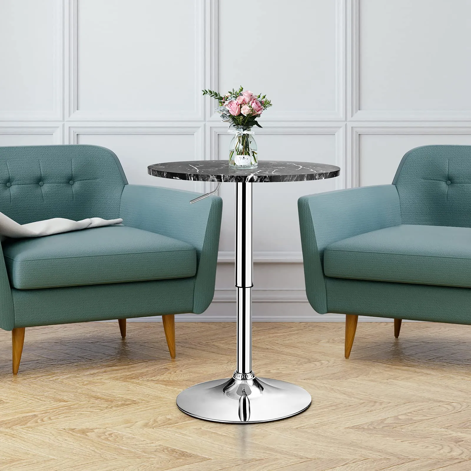 Giantex Round Pub Table Height Adjustable, 360 Degree Swivel Cocktail Pub Table, Office Bar Table