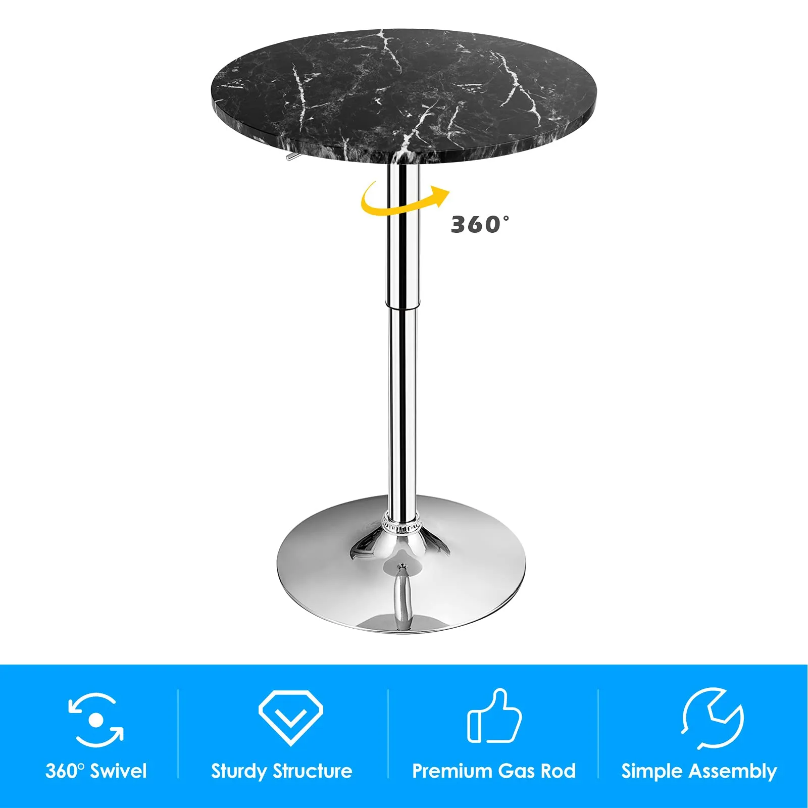Giantex Round Pub Table Height Adjustable, 360 Degree Swivel Cocktail Pub Table, Office Bar Table