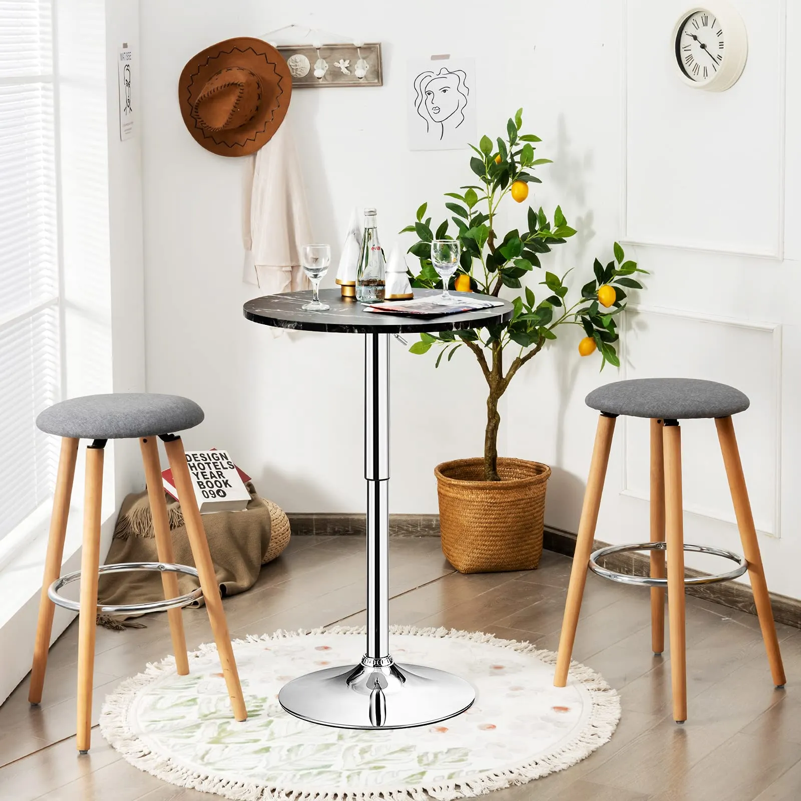 Giantex Round Pub Table Height Adjustable, 360 Degree Swivel Cocktail Pub Table, Office Bar Table