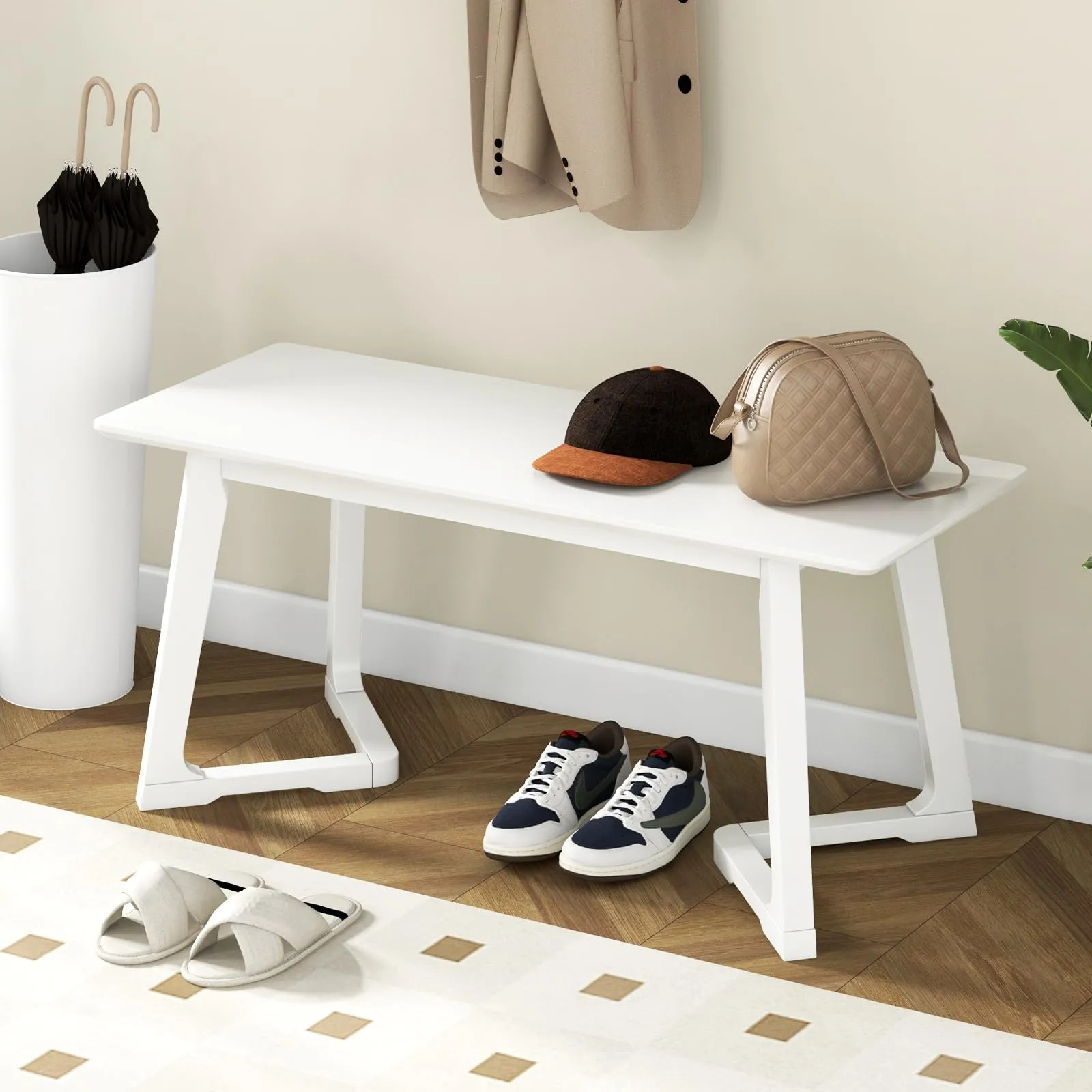 Giantex Set of 1/2 Entryway Bench, 42 Long Dining Bench with Rubber Wood Triangular Legs