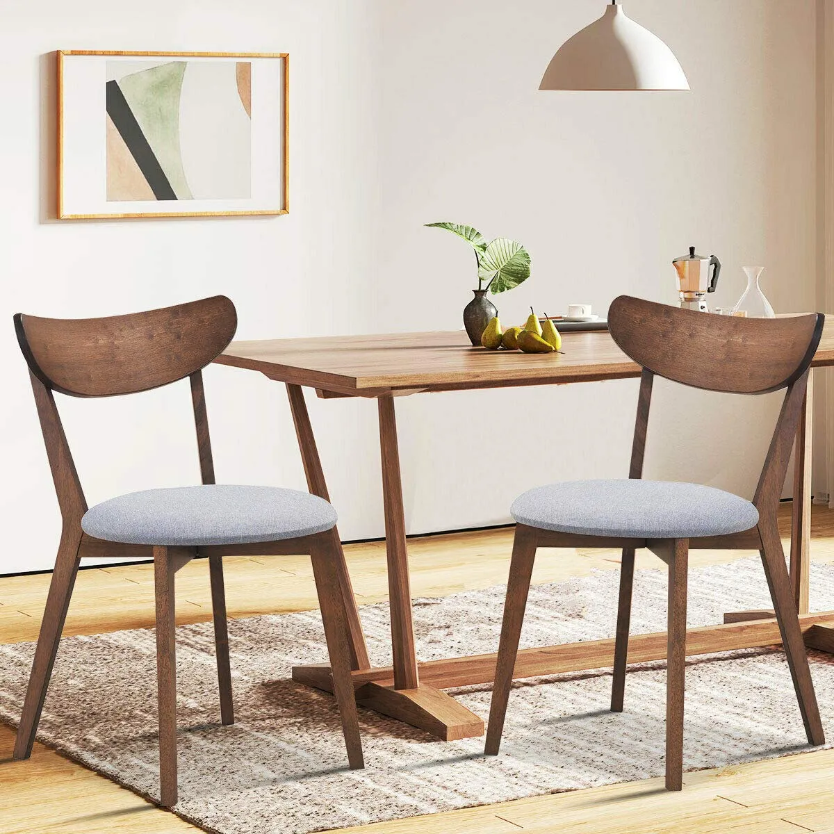 Giantex Set of 2 Dining Chairs, Mid-Century Dining Side Chairs with Curved Back and Cushioned Seat