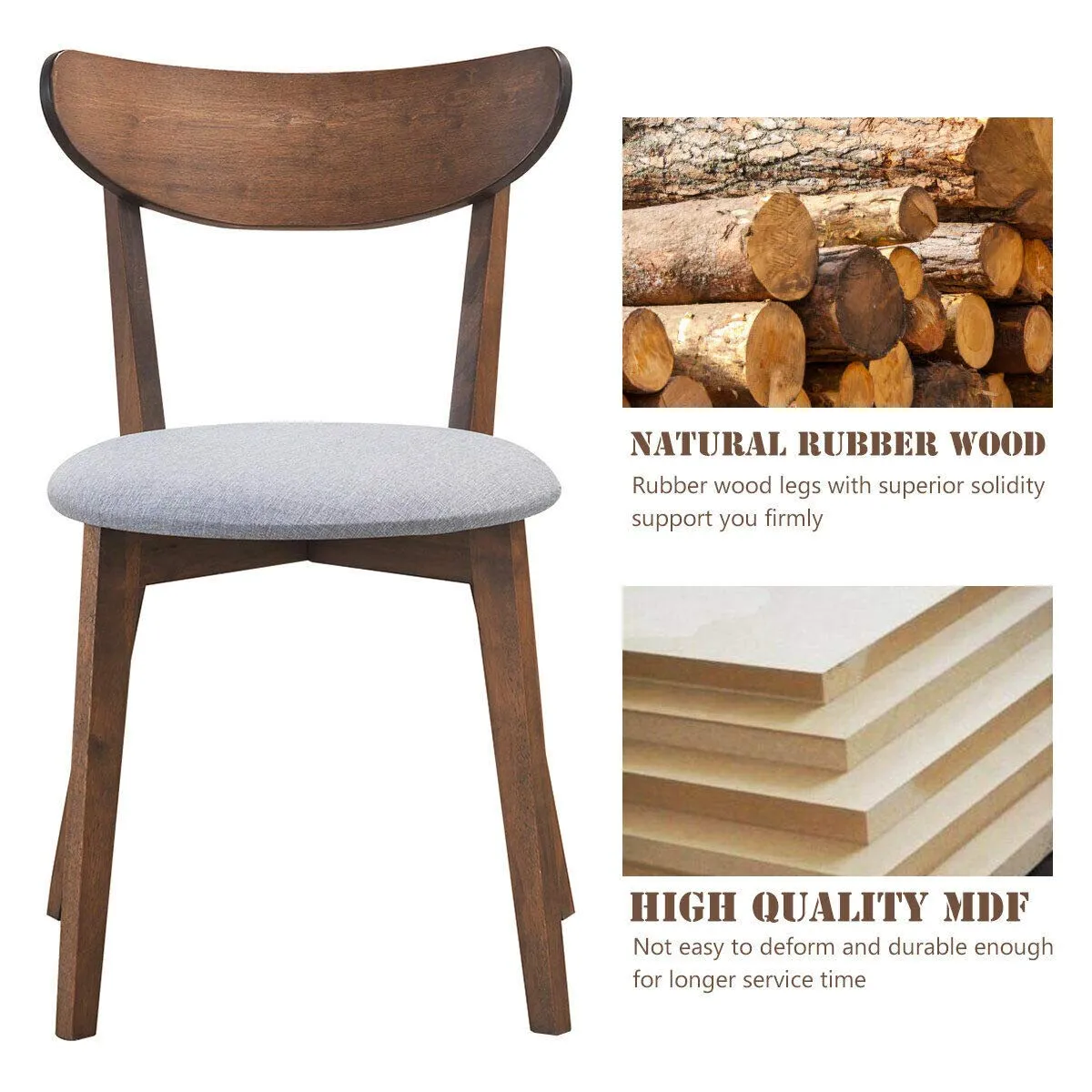 Giantex Set of 2 Dining Chairs, Mid-Century Dining Side Chairs with Curved Back and Cushioned Seat