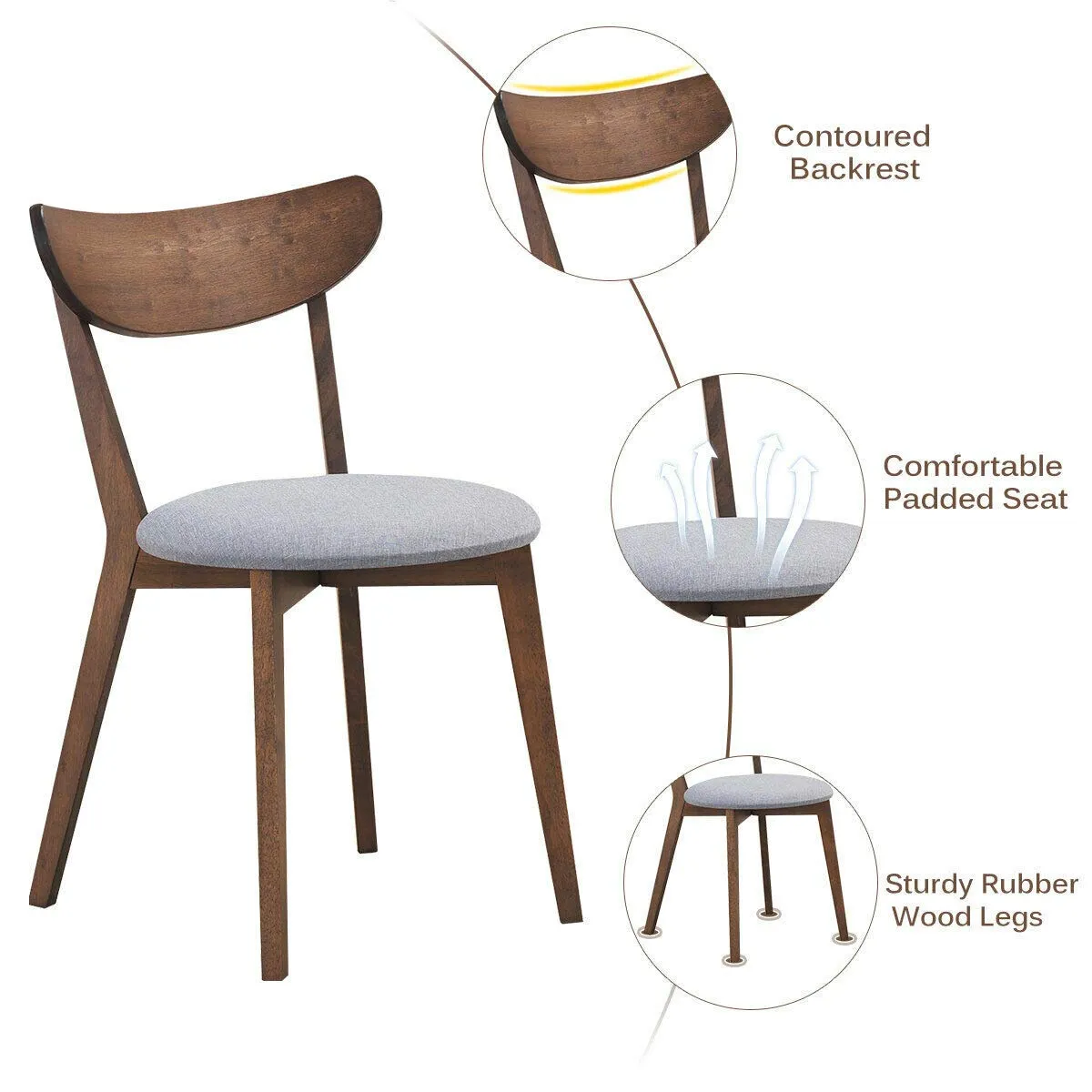 Giantex Set of 2 Dining Chairs, Mid-Century Dining Side Chairs with Curved Back and Cushioned Seat