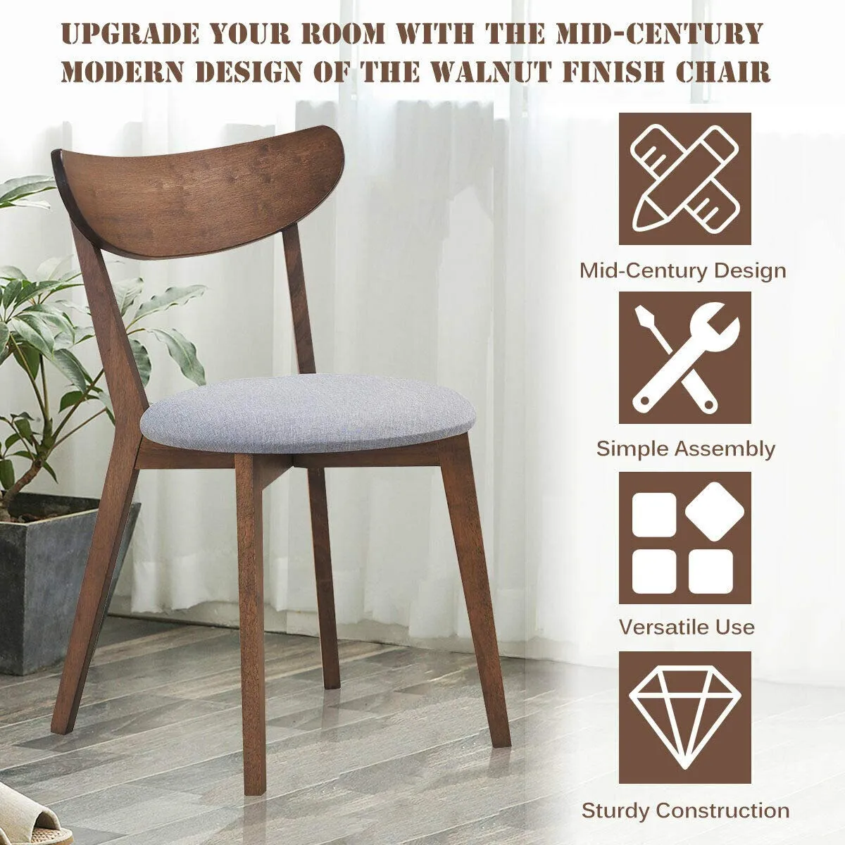 Giantex Set of 2 Dining Chairs, Mid-Century Dining Side Chairs with Curved Back and Cushioned Seat