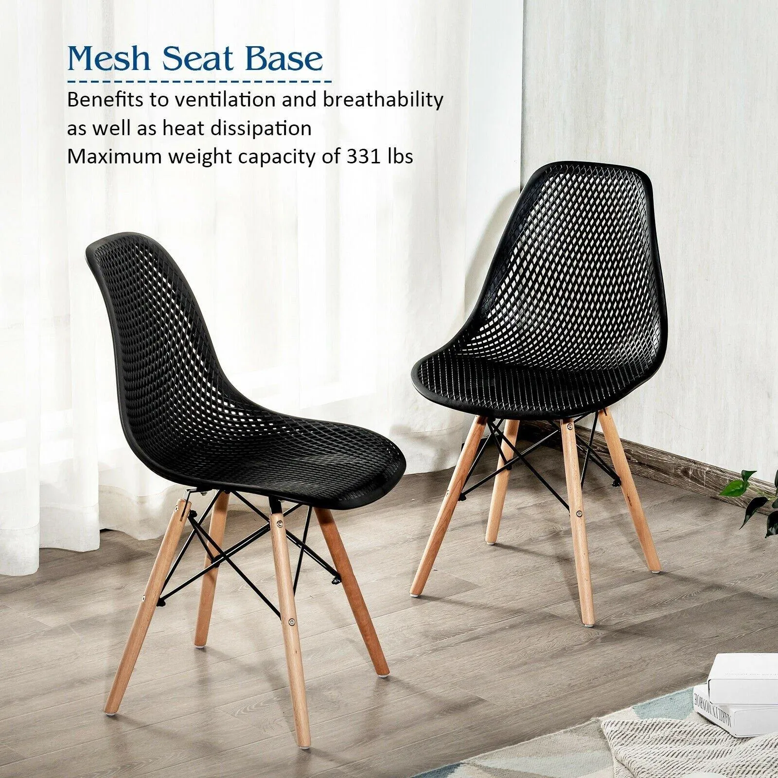 Giantex Set of 2 or 4 Modern Dining Chairs, Shell PP Lounge Side Chairs w/ Mesh Design