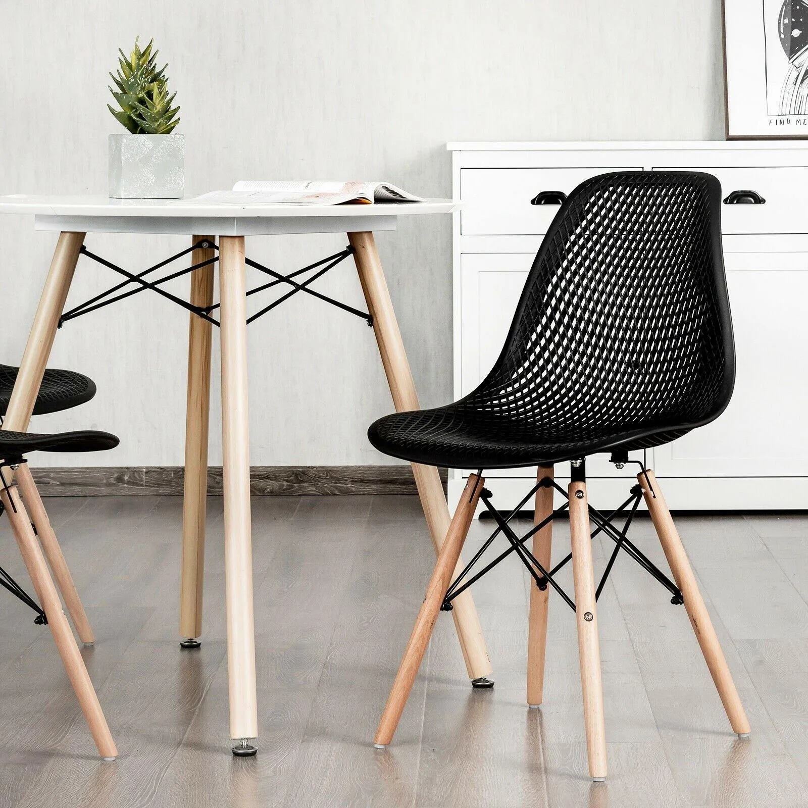 Giantex Set of 2 or 4 Modern Dining Chairs, Shell PP Lounge Side Chairs w/ Mesh Design
