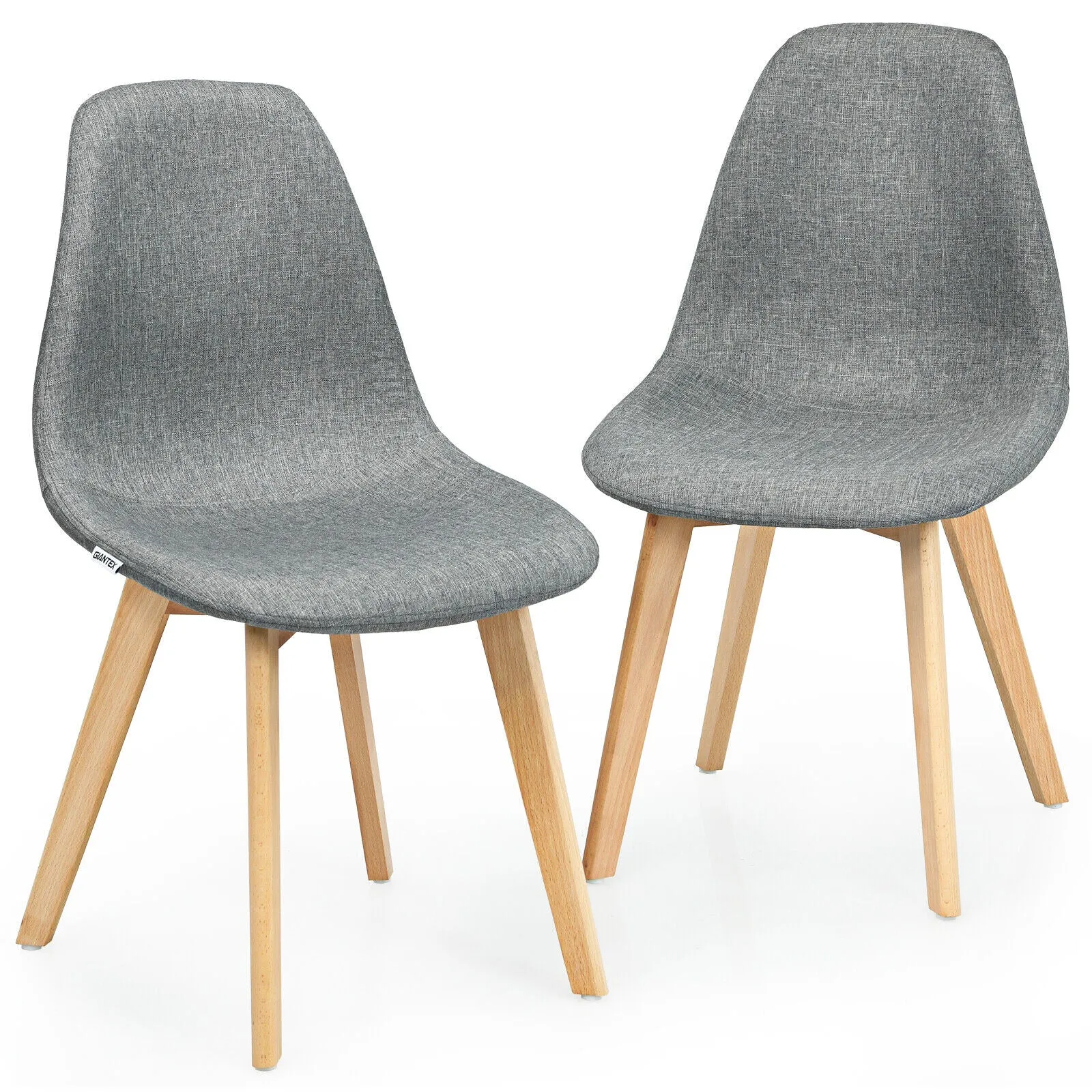 Giantex Set of 2 or 4 Modern Fabric Dining Chairs, Upholstered Accent Chair, Grey set of dining chairs, wooden chairs