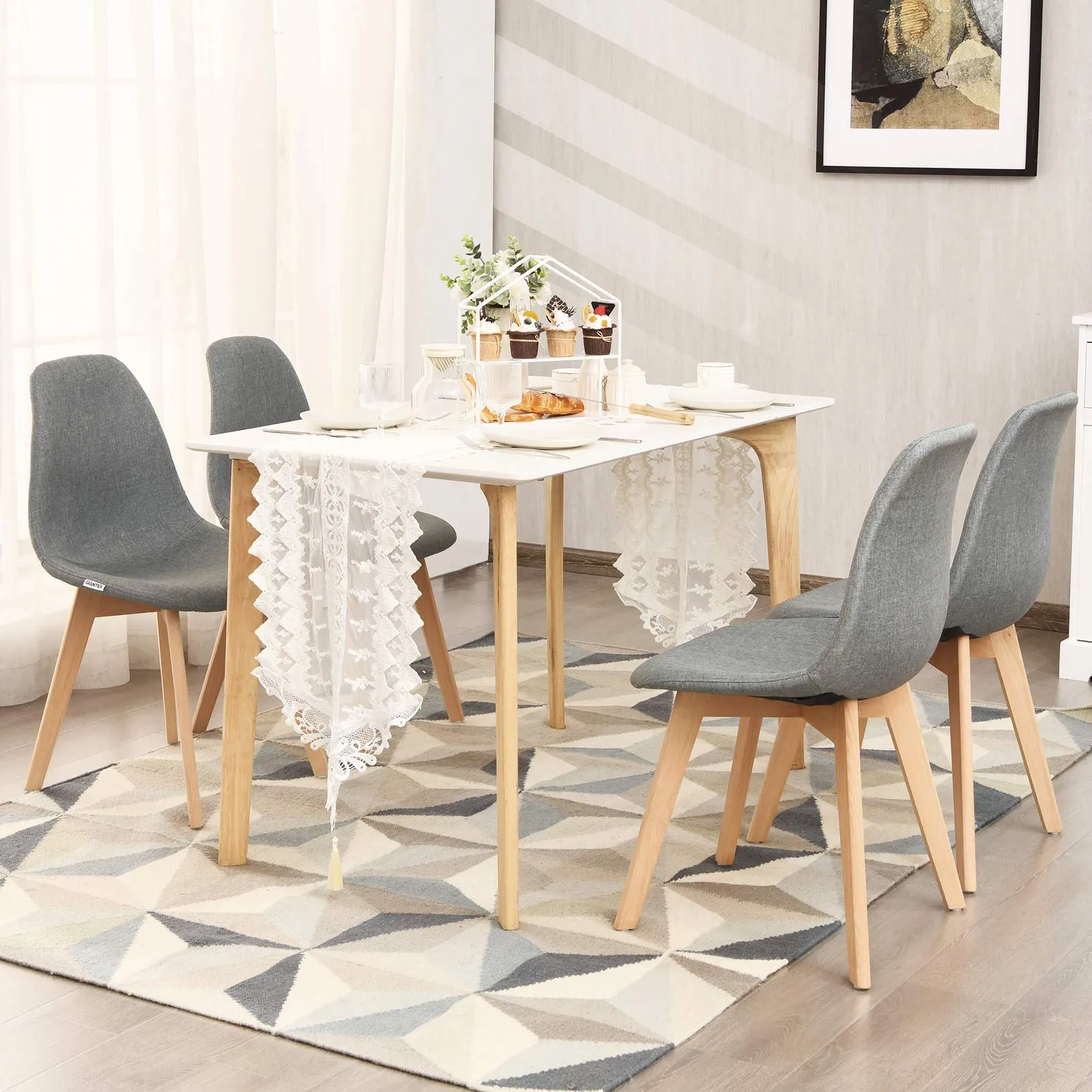 Giantex Set of 2 or 4 Modern Fabric Dining Chairs, Upholstered Accent Chair, Grey