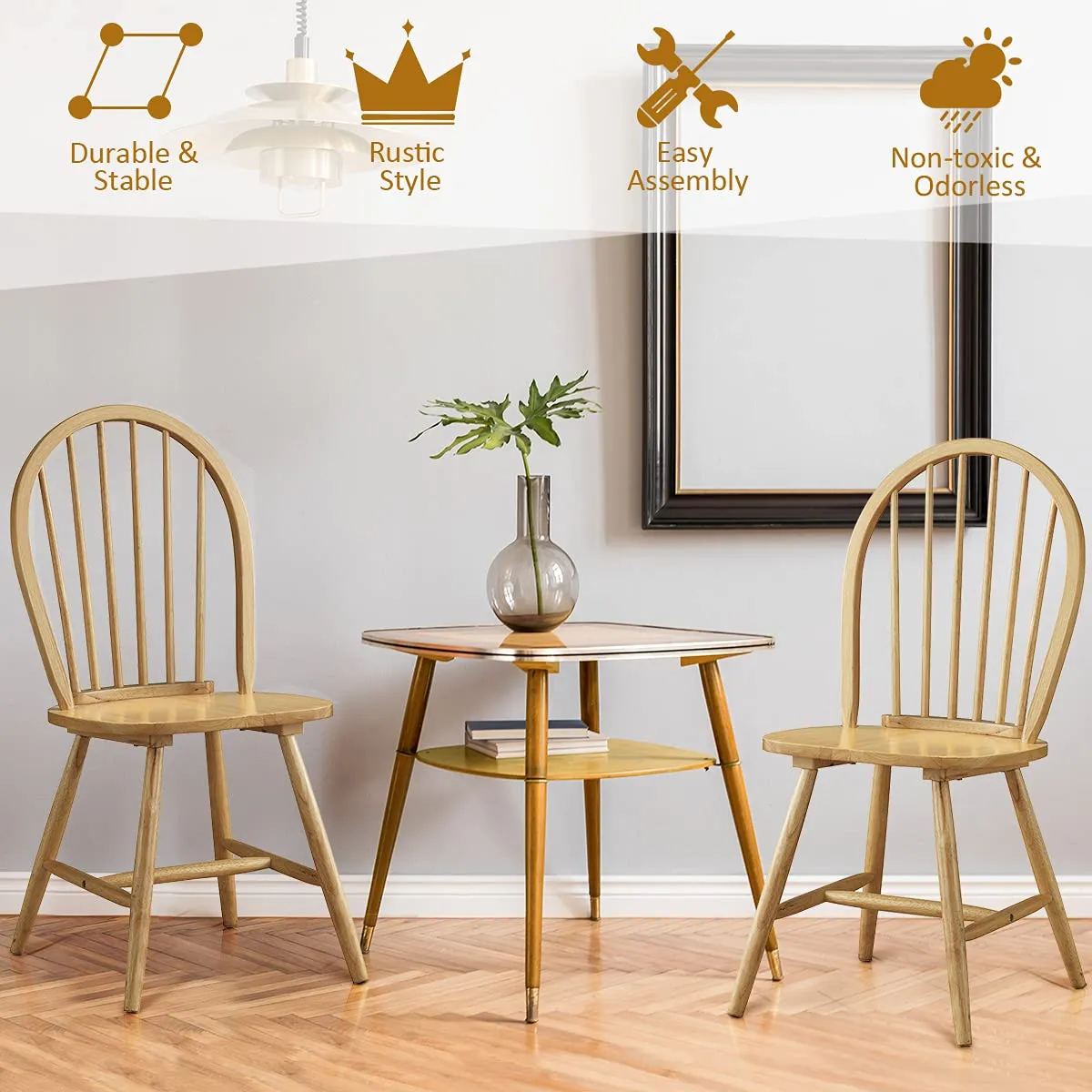 Giantex Set of 2 or 4 Windsor Chairs, Country Wood Chairs