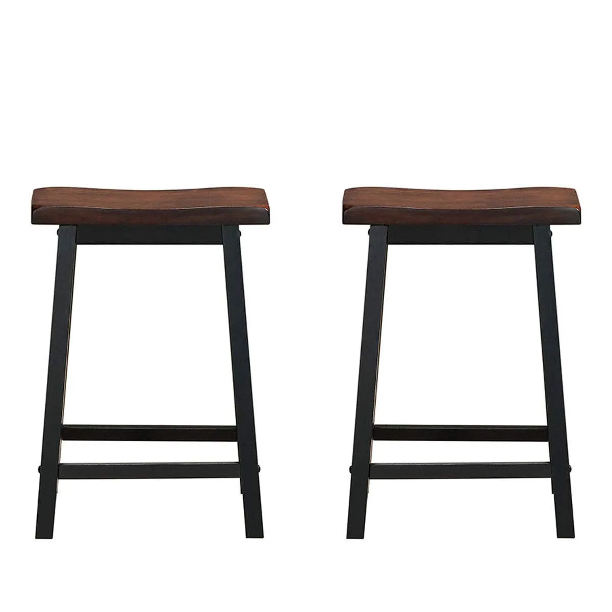 Giantex Set of 2 Saddle Seat Stools, Wood Vintage Counter Height Chairs