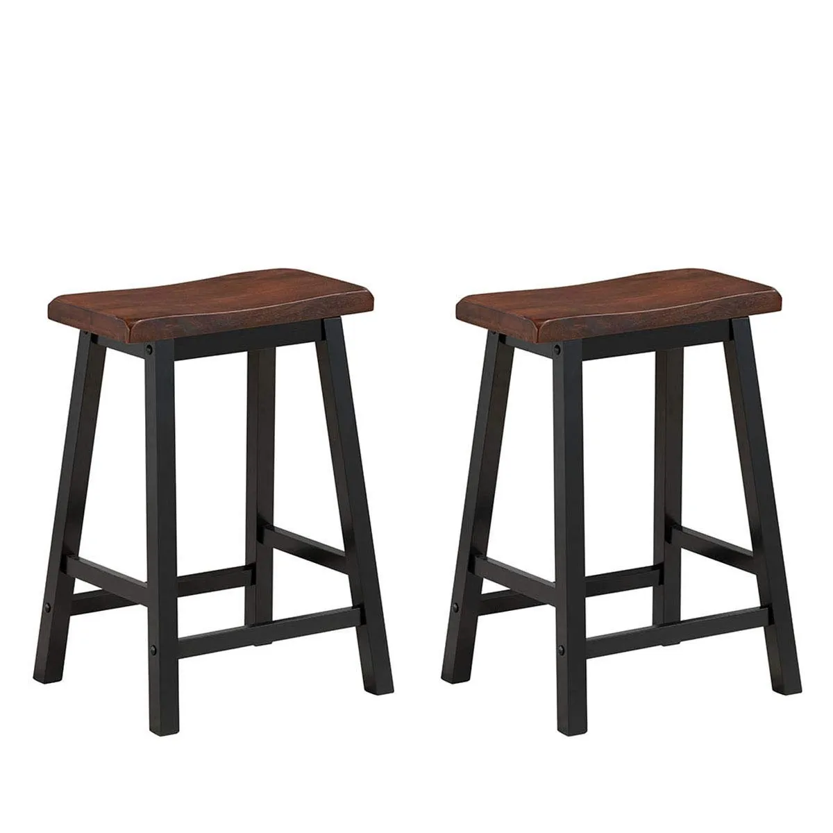Giantex Set of 2 Saddle Seat Stools, Wood Vintage Counter Height Chairs