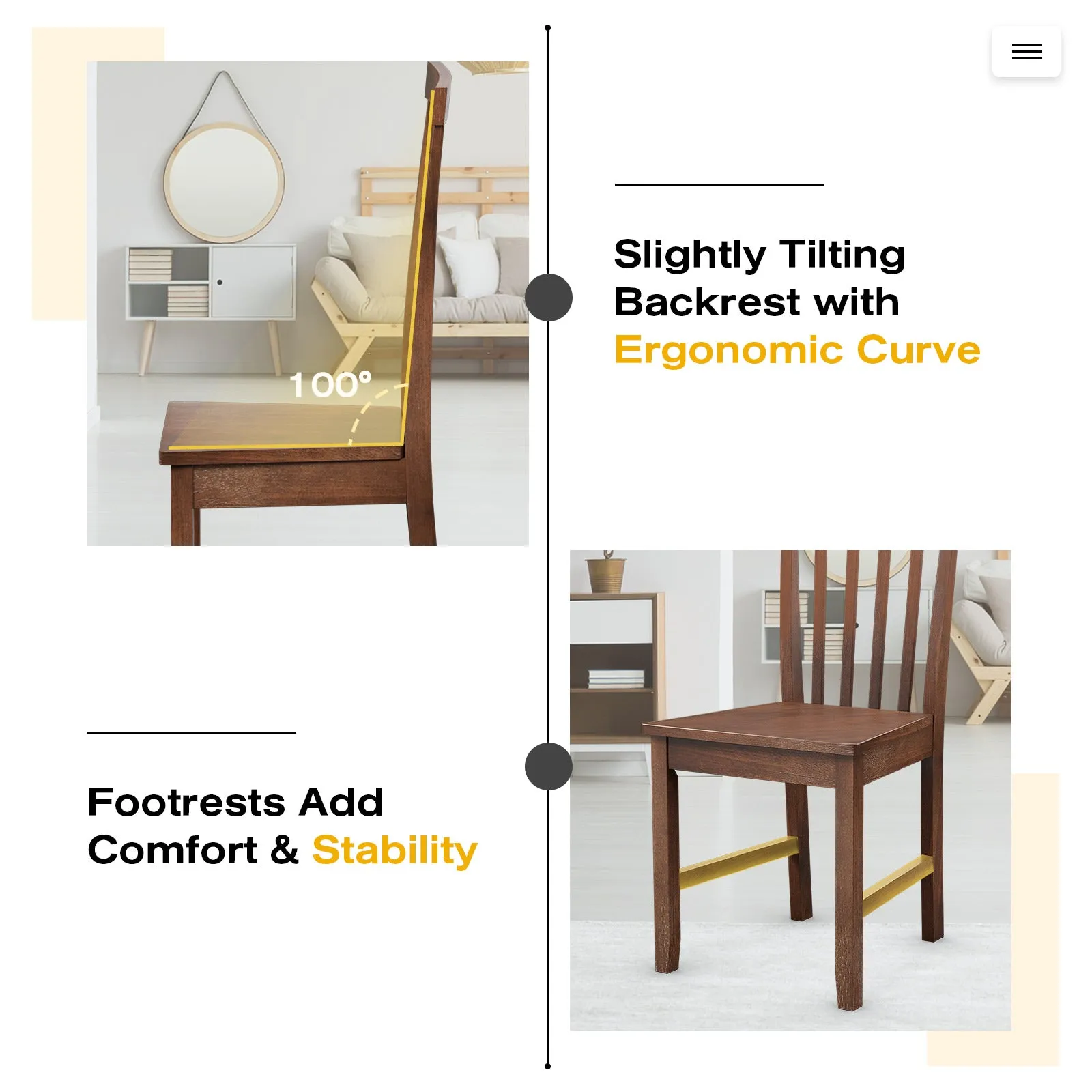 Giantex Set of 4/ 2 Dining Room Side Chair w/High Slat Back, Wood Legs