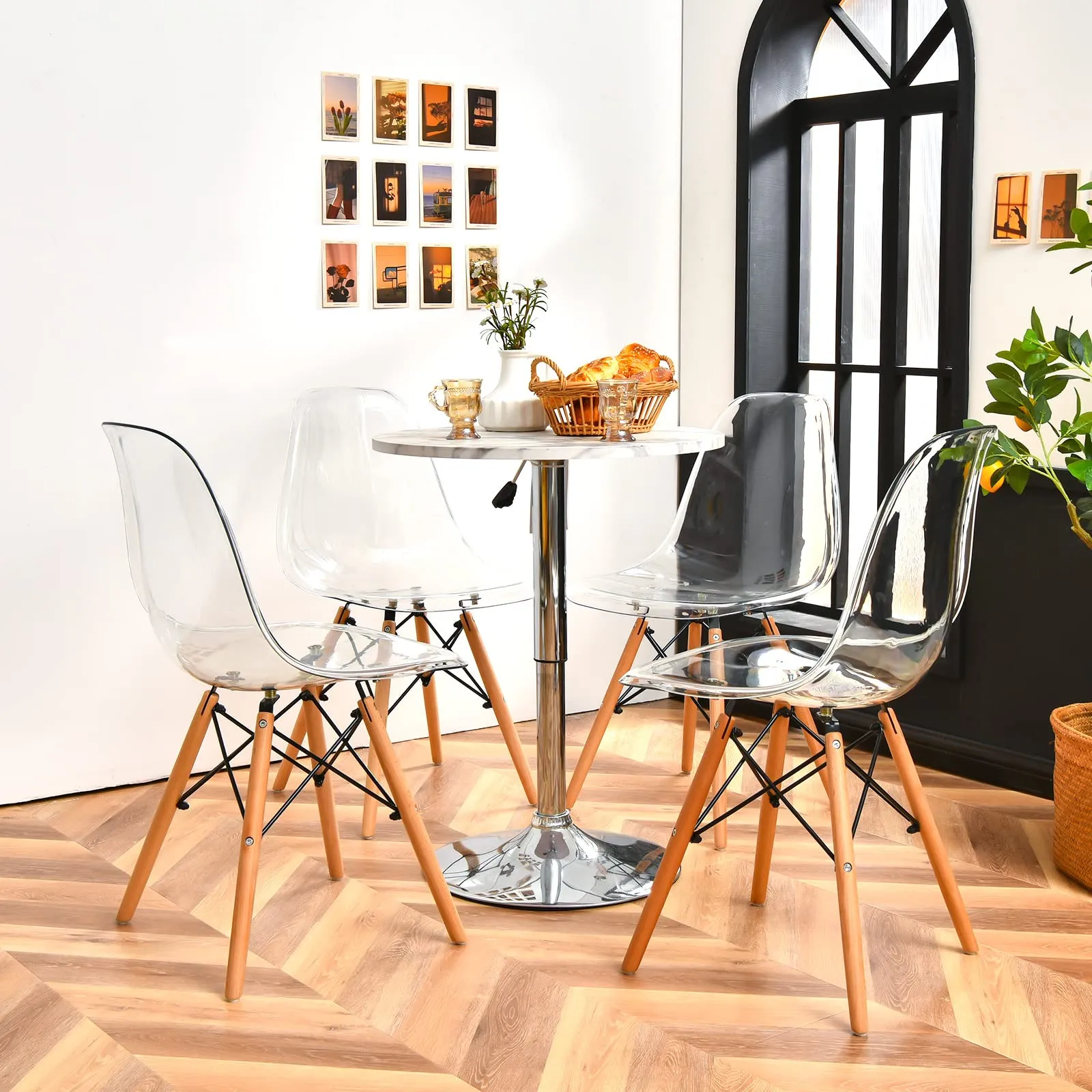 Giantex Set of 4 Dining Chairs, Clear Dining Side Chairs w/Beech Wood Legs
