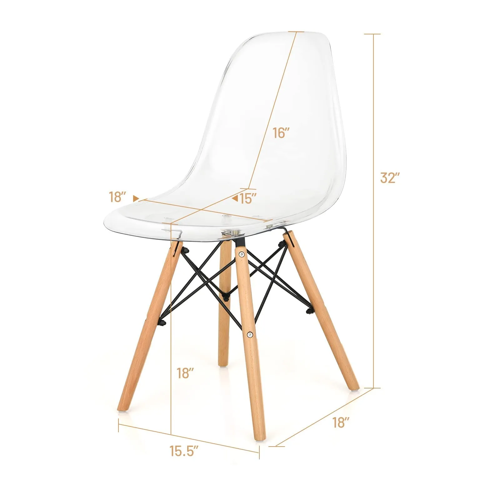 Giantex Set of 4 Dining Chairs, Clear Dining Side Chairs w/Beech Wood Legs