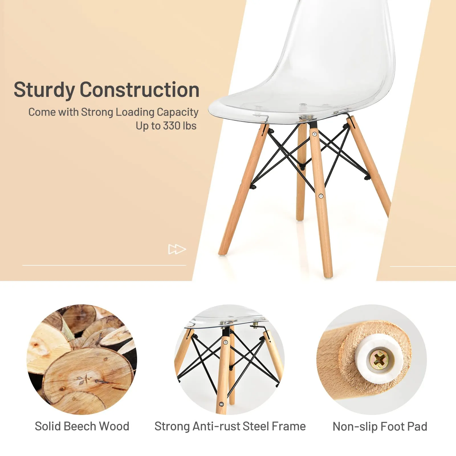 Giantex Set of 4 Dining Chairs, Clear Dining Side Chairs w/Beech Wood Legs