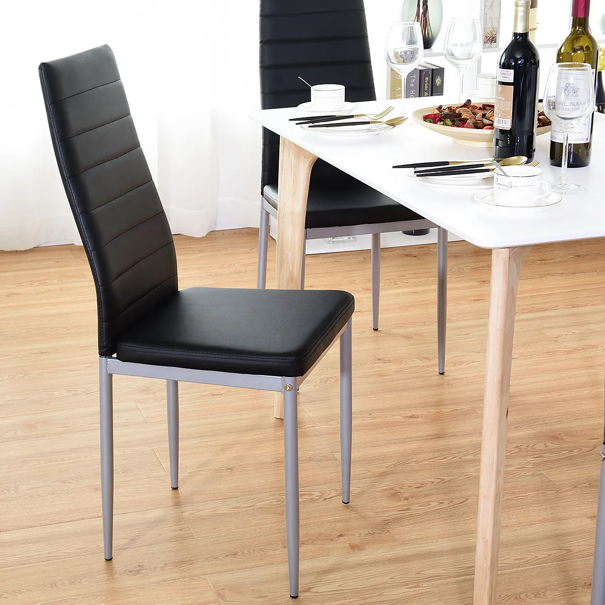 Giantex Set of 4 PU Leather Dining Side Chairs with Padded Seat Foot Cap