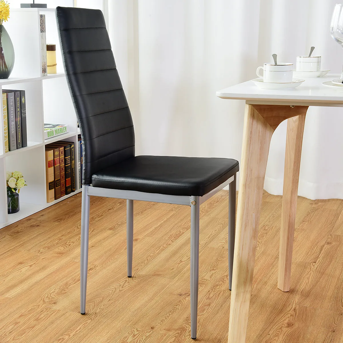 Giantex Set of 4 PU Leather Dining Side Chairs with Padded Seat Foot Cap