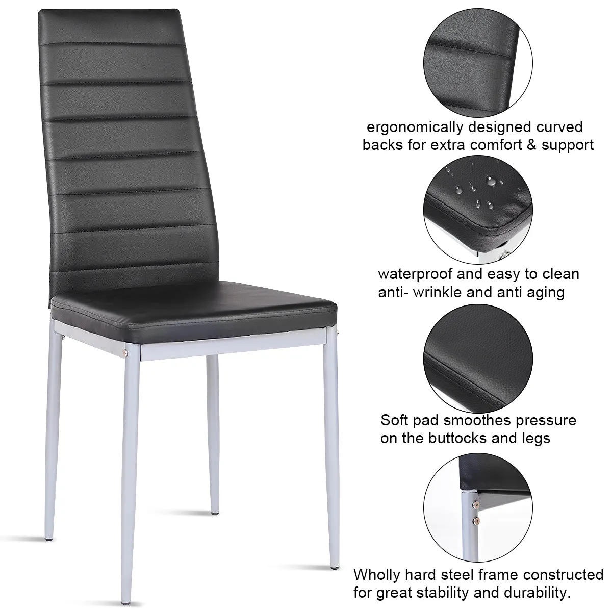 Giantex Set of 4 PU Leather Dining Side Chairs with Padded Seat Foot Cap