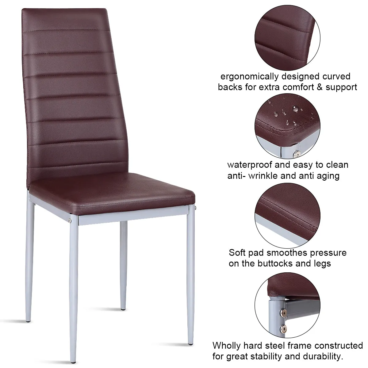 Giantex Set of 4 PU Leather Dining Side Chairs with Padded Seat Foot Cap