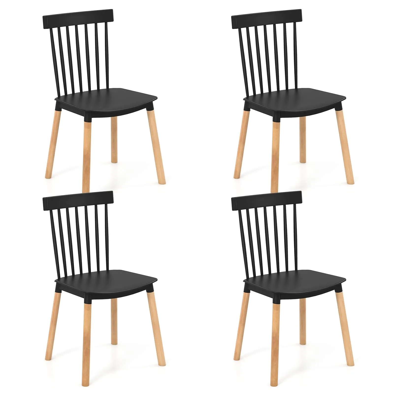 Giantex Set of 4 Windsor Dining Chairs White, Modern Kitchen Chairs w/Spindle Backs & Curved Seats