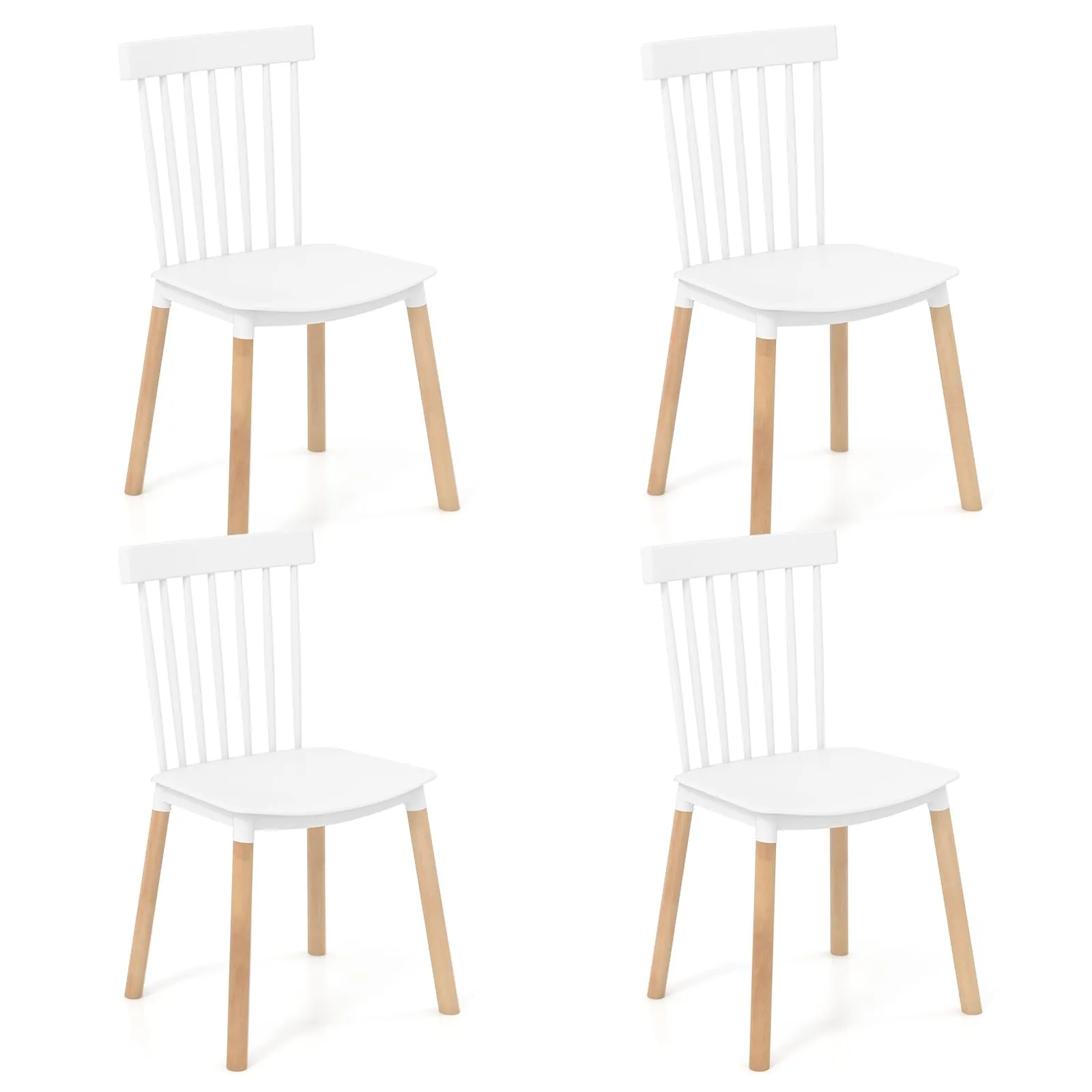 Giantex Set of 4 Windsor Dining Chairs White, Modern Kitchen Chairs w/Spindle Backs & Curved Seats