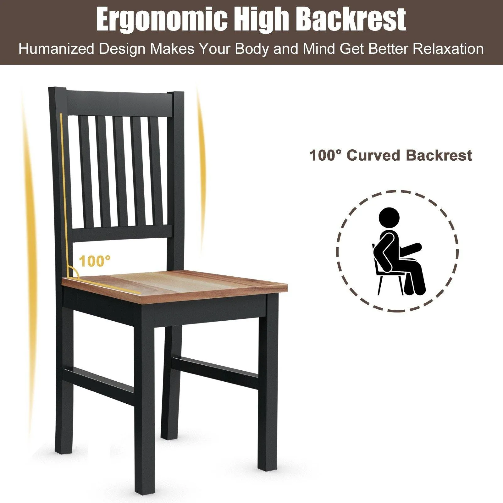 Giantex Set of 4 Wood Dining Chairs, Whitesburg Dining Room Side Chair w/ Wide Seat,Black