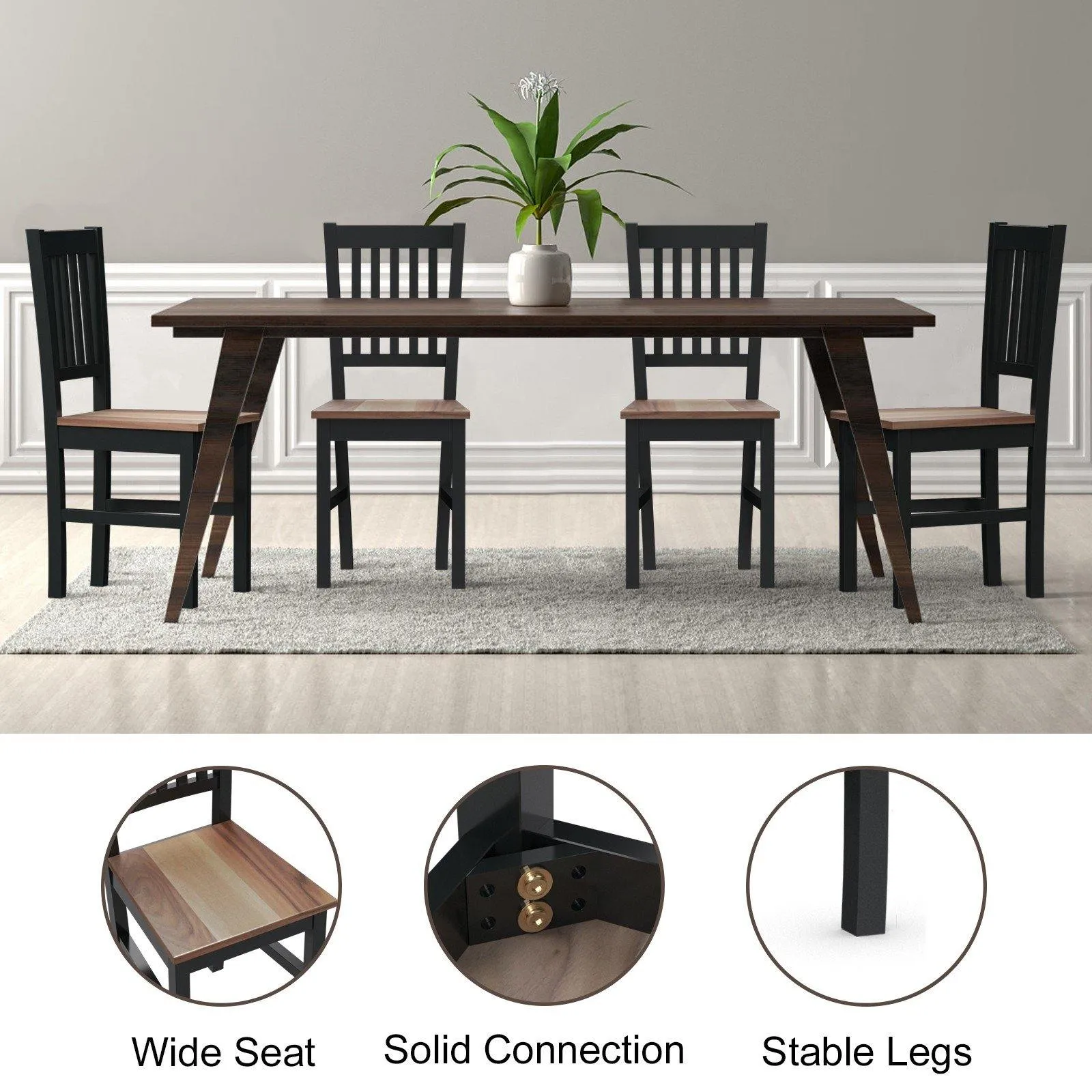 Giantex Set of 4 Wood Dining Chairs, Whitesburg Dining Room Side Chair w/ Wide Seat,Black