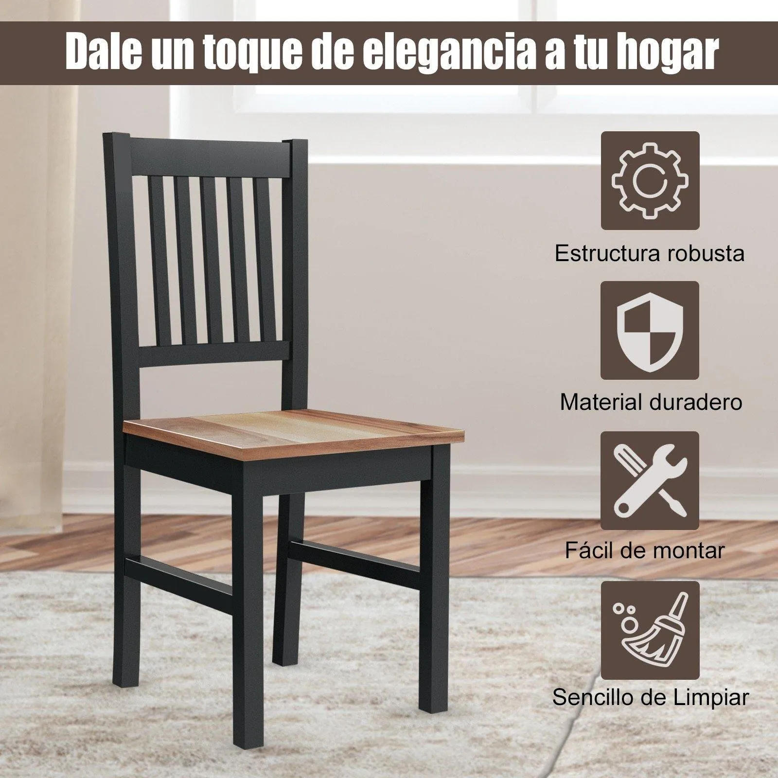 Giantex Set of 4 Wood Dining Chairs, Whitesburg Dining Room Side Chair w/ Wide Seat,Black