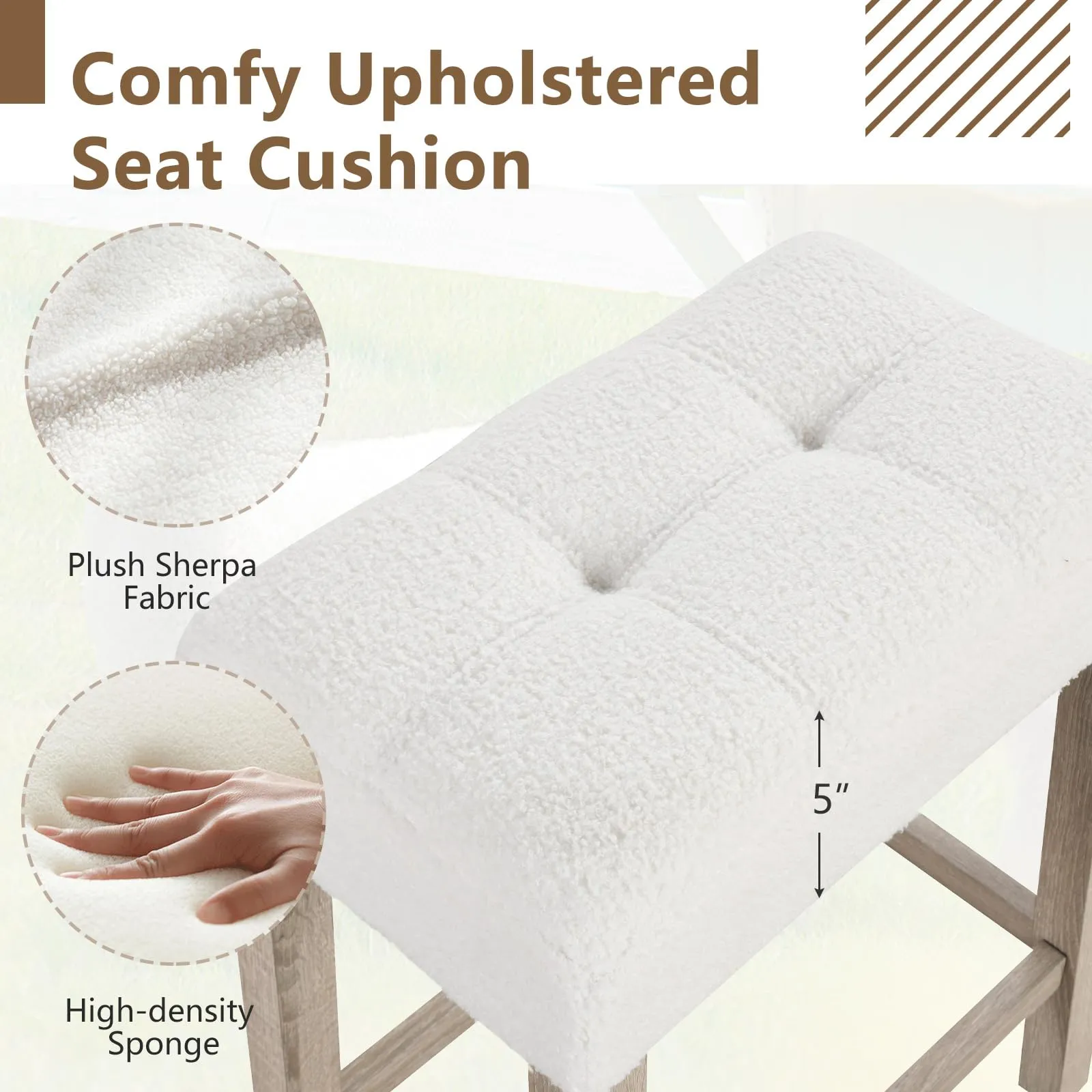 Giantex Sherpa Bar Stools, 24" Counter Height Kitchen Bar Stools with Cushioned Seat