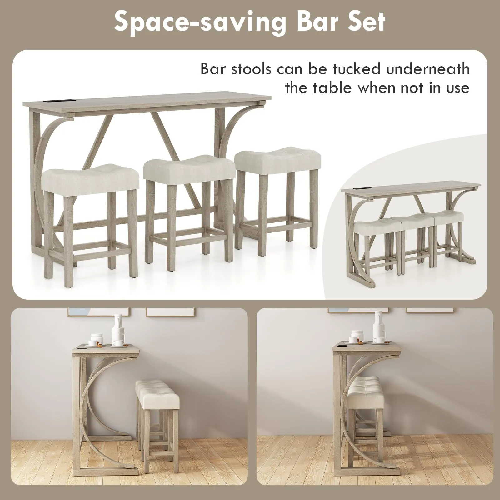 Giantex Small Dining Table Set - 4-Piece Bar Table and Chairs Set with Power Outlet
